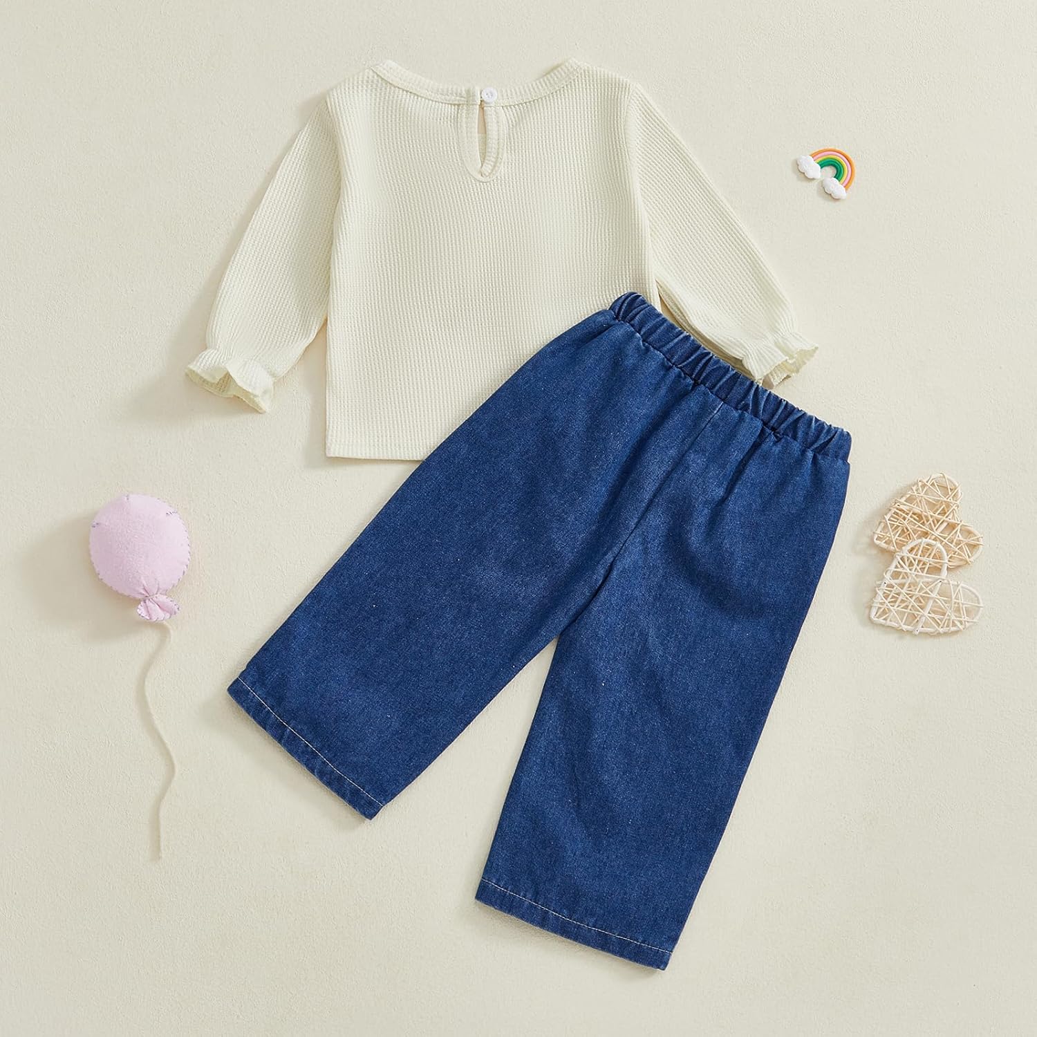 Toddler Baby Girls Outfits Long Sleeve Bow Sweatshirt Pullover Tops Denim Pants Set Sweatsuit Fall Winter Clothes - Image 6