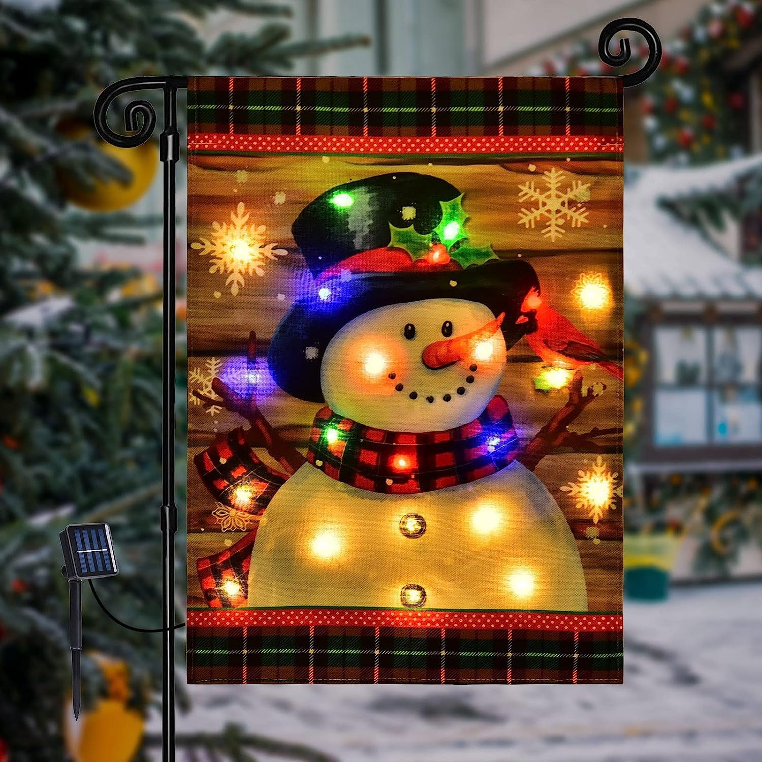 Lighted Winter Garden Flag for Outside, Led Snowman Garden Flag, Winter Yard Flag Winter Garden Flags 28x40 Double Sided for Outdoor Yard Garden Lawn Decoration (Snowman-Multicolour-Large)