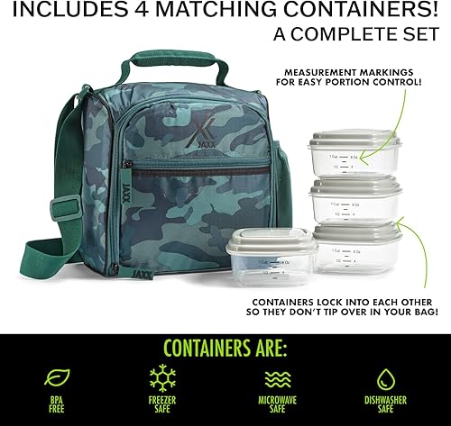 Vista 34 de Fit & Fresh JAXX - Lonchera con contenedor para hombres y mujeres, 5 unidades, kit de preparación de comidas con recipientes incluidos, camuflaje