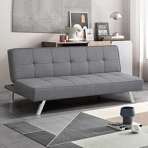 Sofá cama plegable convertible con futón sofá cama de tela moderna sofá reclinable con patas cromadas para sala de estar dormitorio apartamento