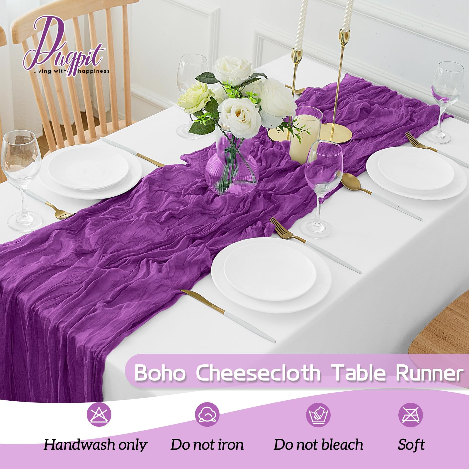 16 x lila Tischläufer aus Seihtuch, 35 x 300 cm lang, Boho-Käsetuch, rustikale Gaze-Tischläufer für Party, Hochzeit, Brautparty, Babyparty, Dekorationen