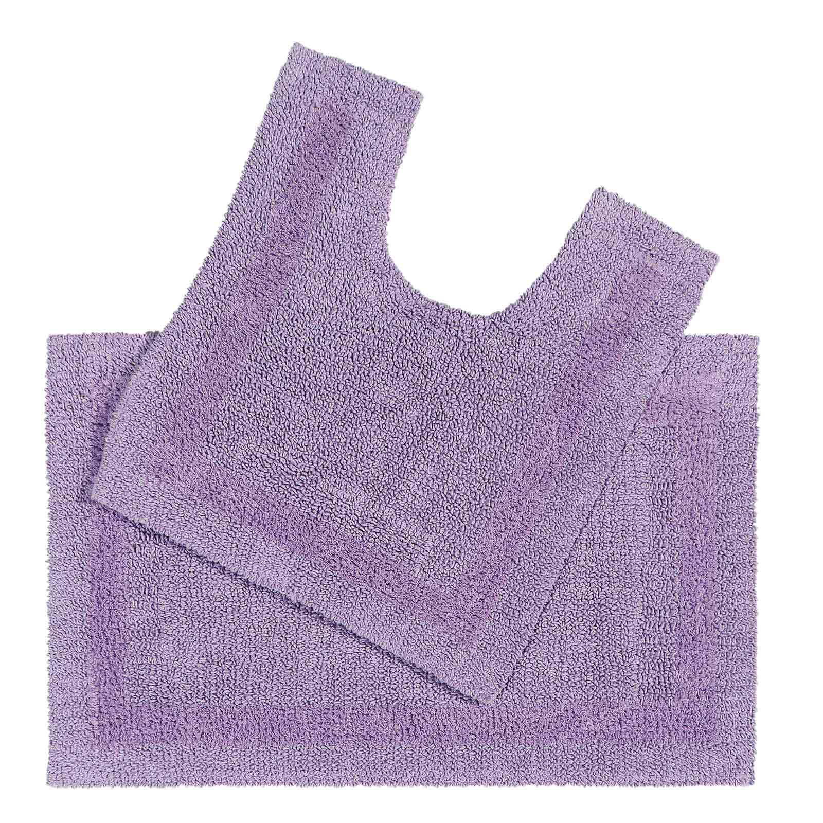 Homescapes Lilac Luxury Bath Mat Set Reversible 1600Gsm 100% Cotton 2 Pc W. Pedestal Mat In