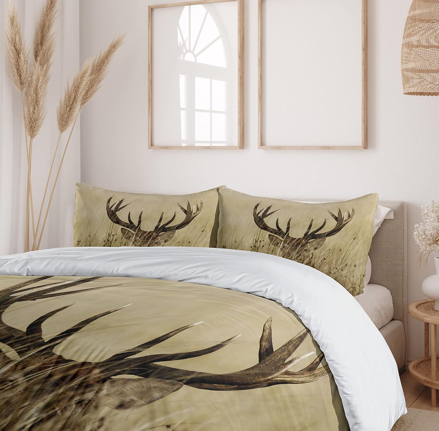 Ambesonne Antler Duvet Cover Set, Whitetail Deer Fawn in Wilderness Stag in Countryside Rural Hunting Theme, Decorative 2 Piece Bedding Set with 1 Pillow Sham, Twin Size, Sand Brown Twin Sand Brown