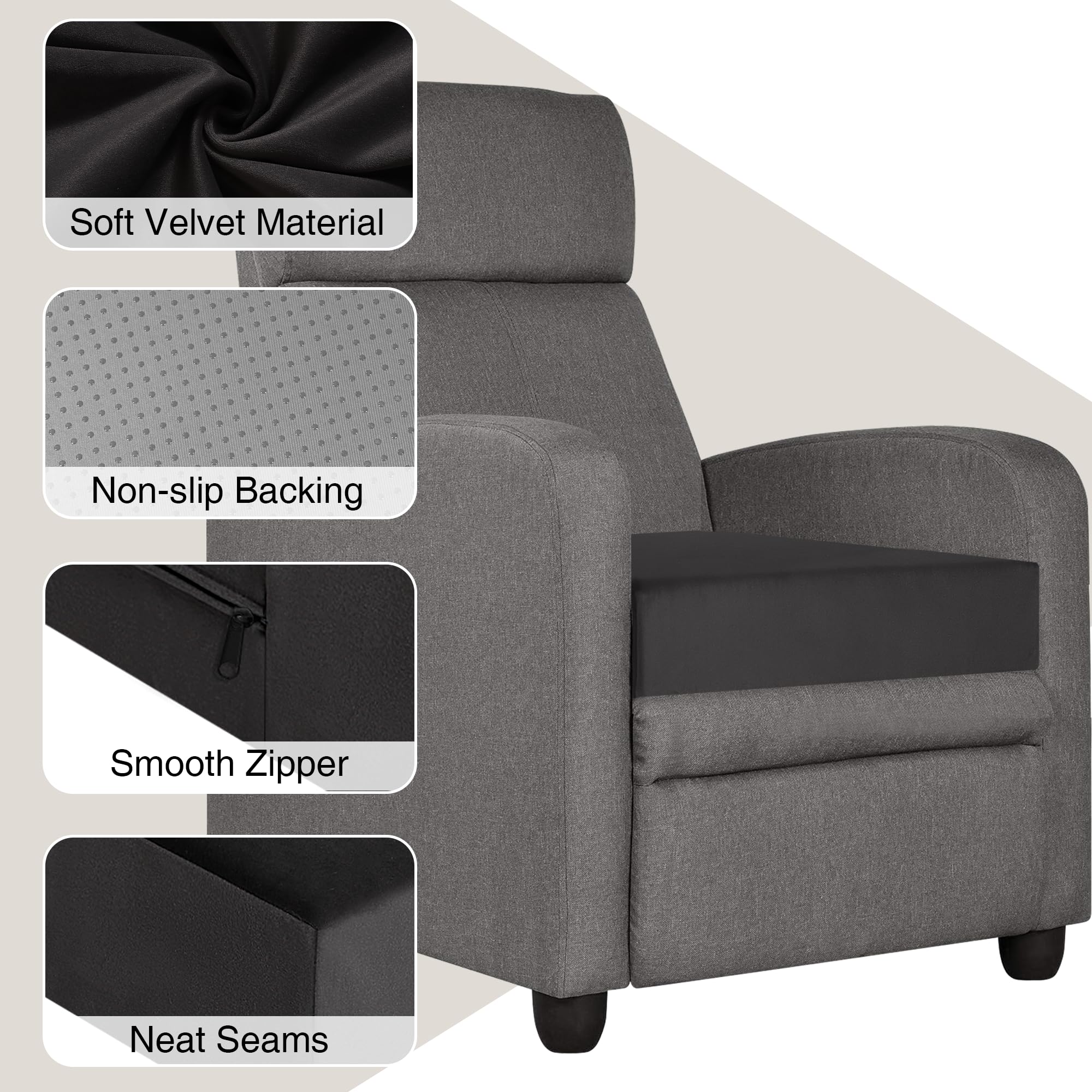 Coussin de Soutien pour Fauteuils, Canapés, Fauteuils Inclinables en Mousse à Mémoire de Forme - Coussin de Siège pour Personnes Âgées et Adultes 50 cm x 50 cm x 12,7 cm Gris Foncé