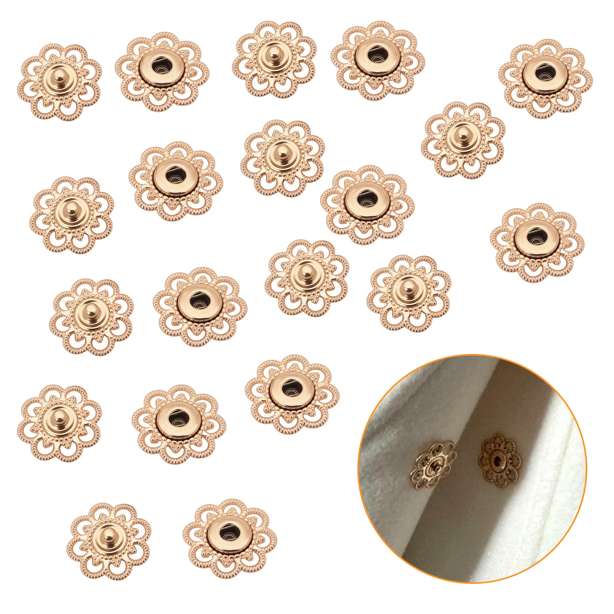 10 Pairs Gold Flower Metal Press Studs Snap Fasteners, Large Sewing Snap Fasteners and Press Studs for Clothing, Snap Buttons Sew on Clothing Coats Jackets, DIY Sewing Crafts Supplies