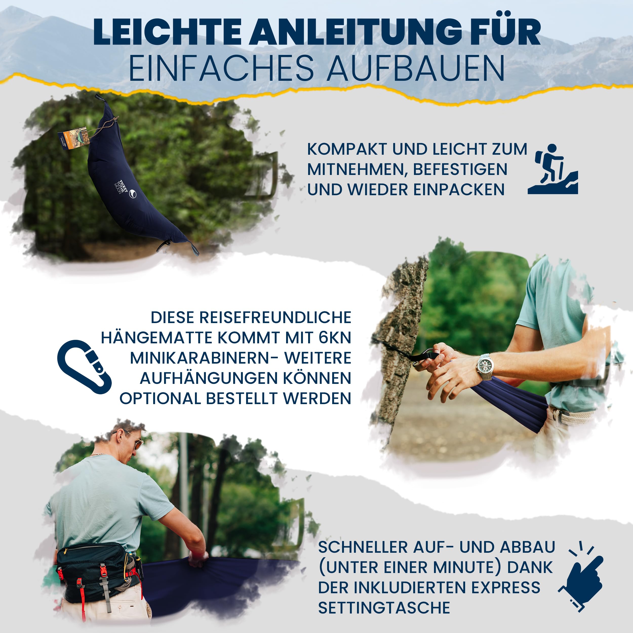 Lightest PRO-Hängematte - Ultraleicht (590 g), Kompakt (325 cm x 140 cm) - inkl. Insektenschutz & integrierter Ridgeline - variierbare Länge (bis zu 3,1 m), Aufbewahrungssystem (Marineblau)