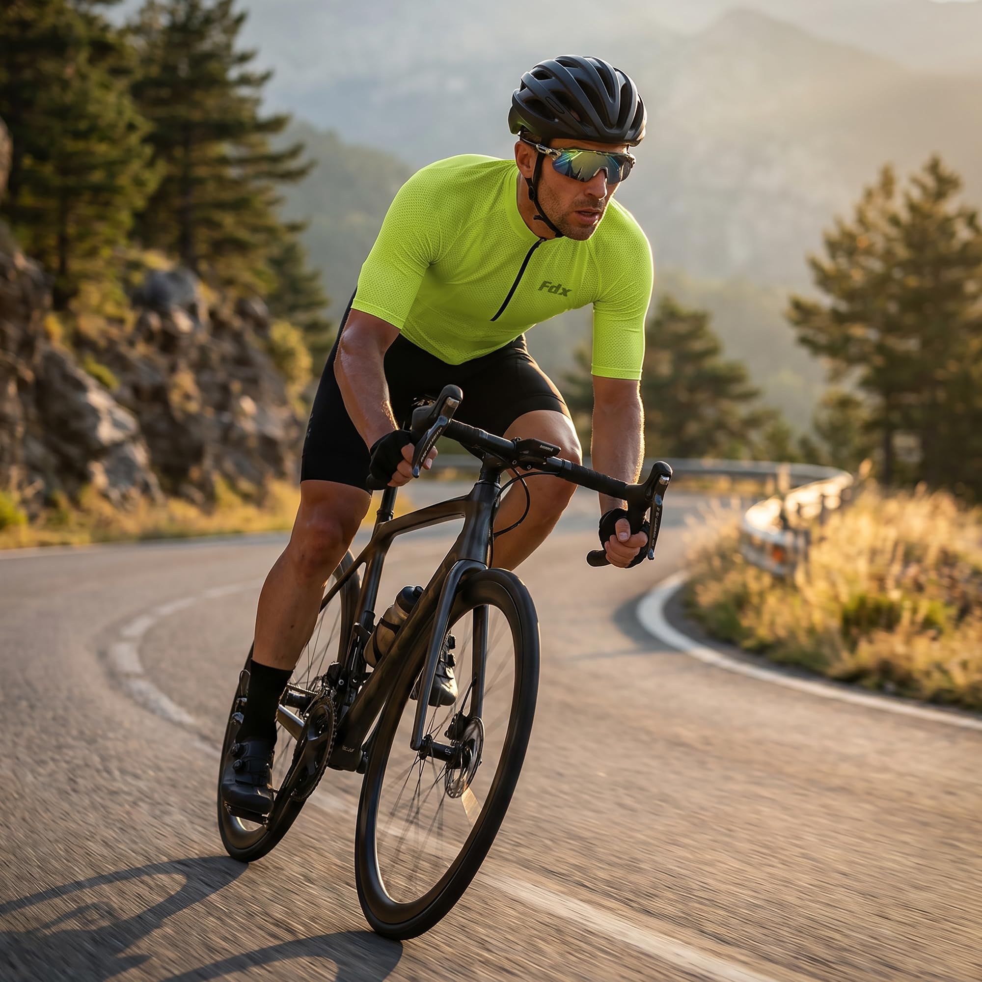 FDX Maillot de Cyclisme pour Homme, Demi-Zip, Respirant, à Manches Courtes et 4 Poches, idéal pour Le VTT, la Course, la Course à Pied et Les activités de Plein air