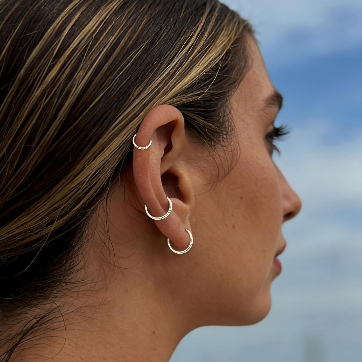 316L Surgical Stainless Steel Small Gold Silver Hoop Earrings for Women Men,Hypoallergenic Cartilage Helix Earrings for Sensitive Ears,Cute Conch Rook Tiny Huggie Hoops Earring Set for Multiple Piercing Jewelry Gift 6mm-12mm - Image 3