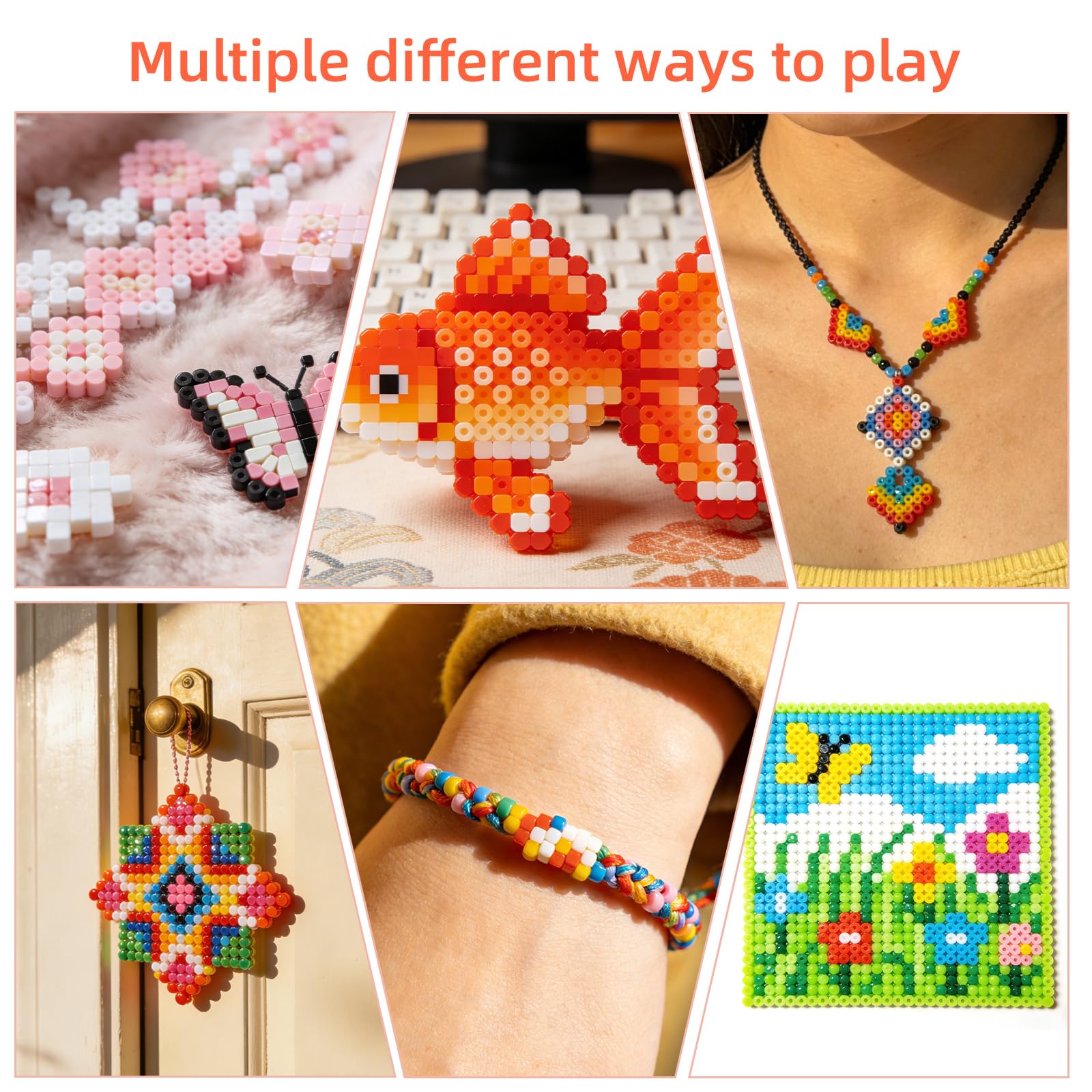 Fai Da Te Perline a Fusione Set, 48 Colori 30.000 2,6mm Perline Fusibili con Diversi Strumenti Lavori Creativi Fai Da Te Forniture per Realizzare Portachiavi Frigo Calamite e Pixel Art