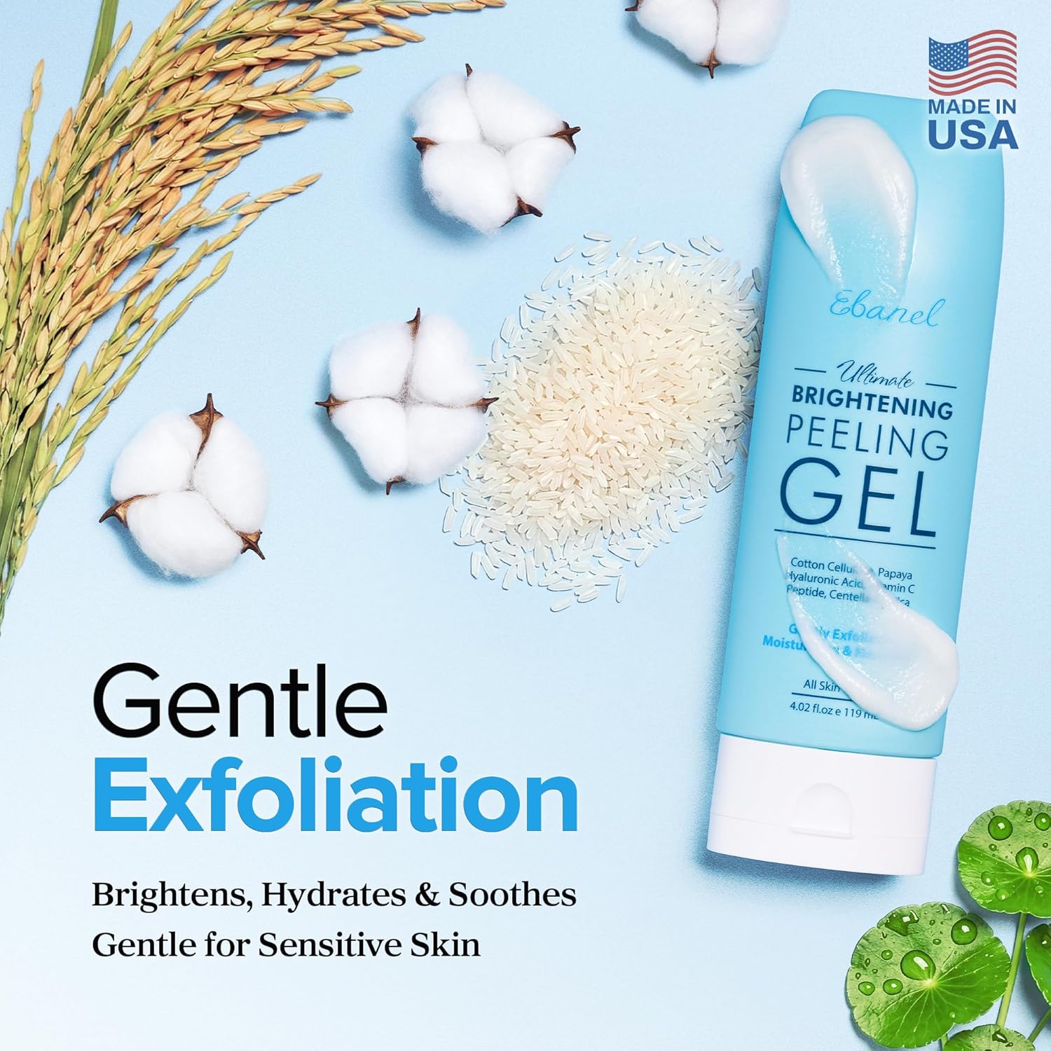 Ebanel Brightening Peeling Gel with Cotton Cellulose, Rice, Papaya, Centella, Hyaluronic Acid for Face and Body, Gentle Exfoliating Face Scrub Gel Peel Wash, Deep Pore Cleanser Minimizer Exfoliator - Image 2