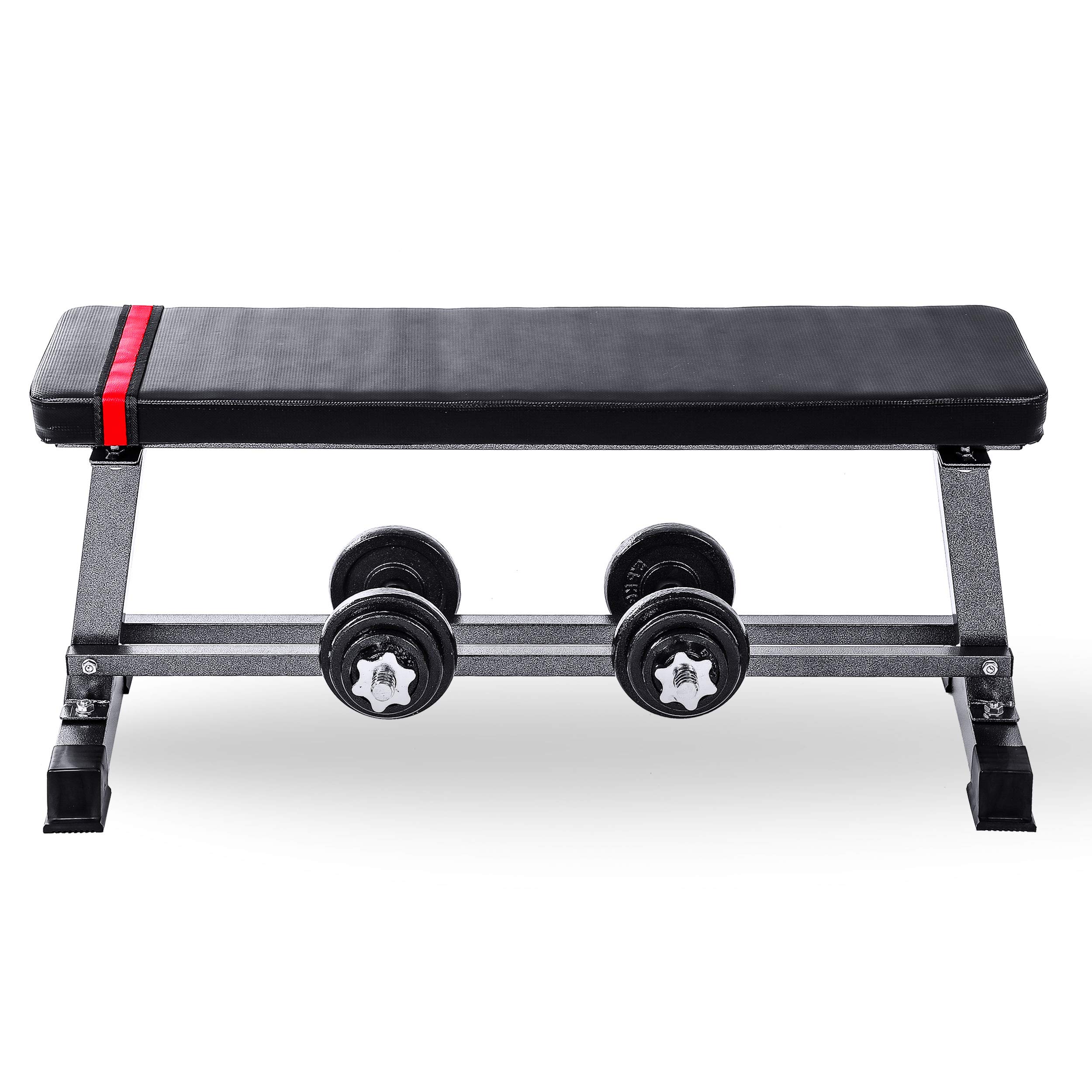 Lions Weight Bench - Multi Gym Flat Bench with Dumbbell Rack, Adjustable Incline Decline Exercise Board for Press Up, Weightlifting, Fitness Training, Easy to Assemble