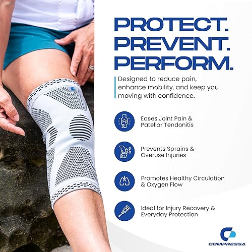 Miniatura 4 de Compressa - Rodillera de compresión para mujeres y hombres, tirantes para el dolor, soporte antideslizante prémium para dolor articular,