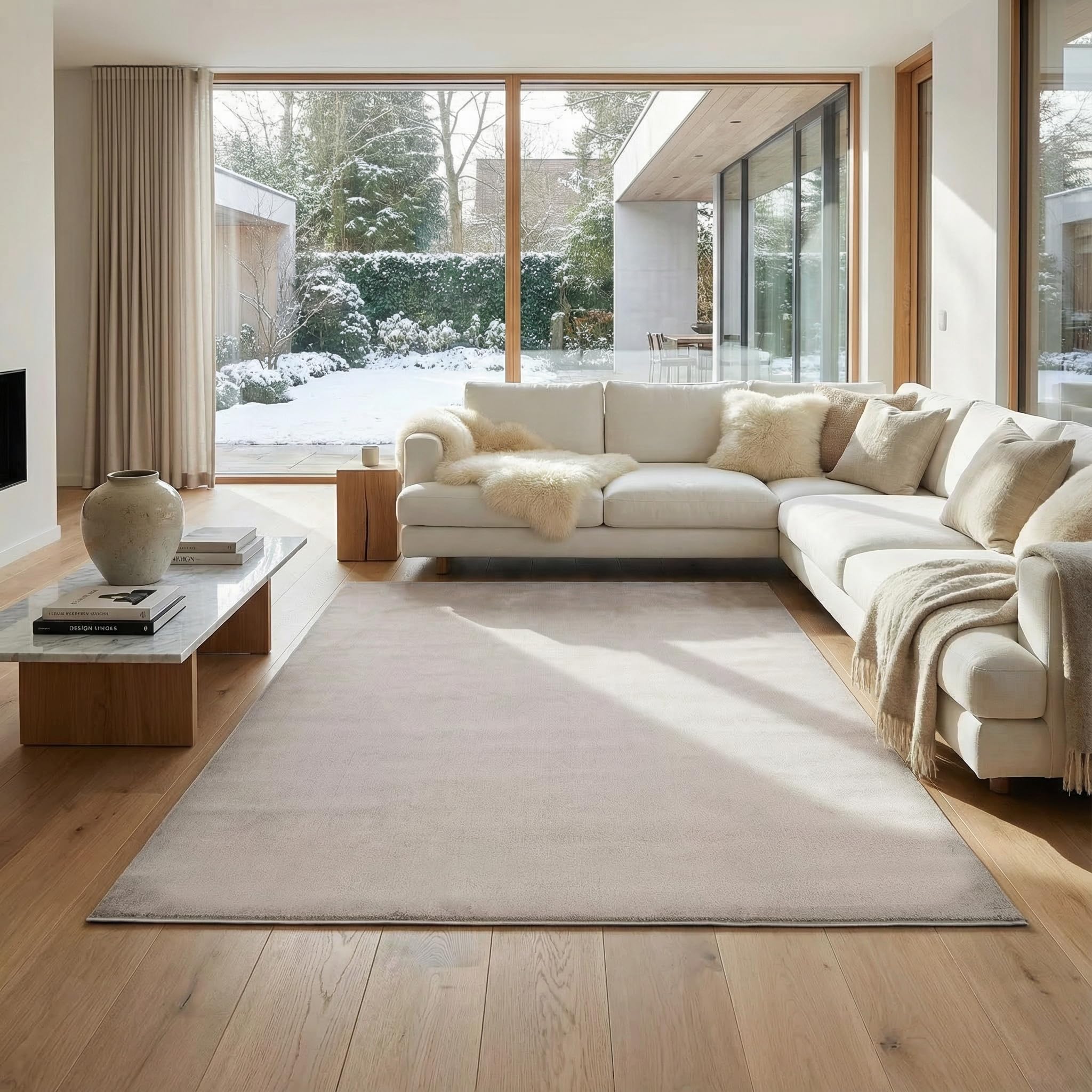 Jimri Flauschiger Teppich Läufer - Hochwertiger Kurzflor für Zuhause, Büro, Küche, Eingang, Flur, Wohnzimmer - Maschinenwaschbar - Rutschfester Teppich Waschbar - 80x150 cm - Beige