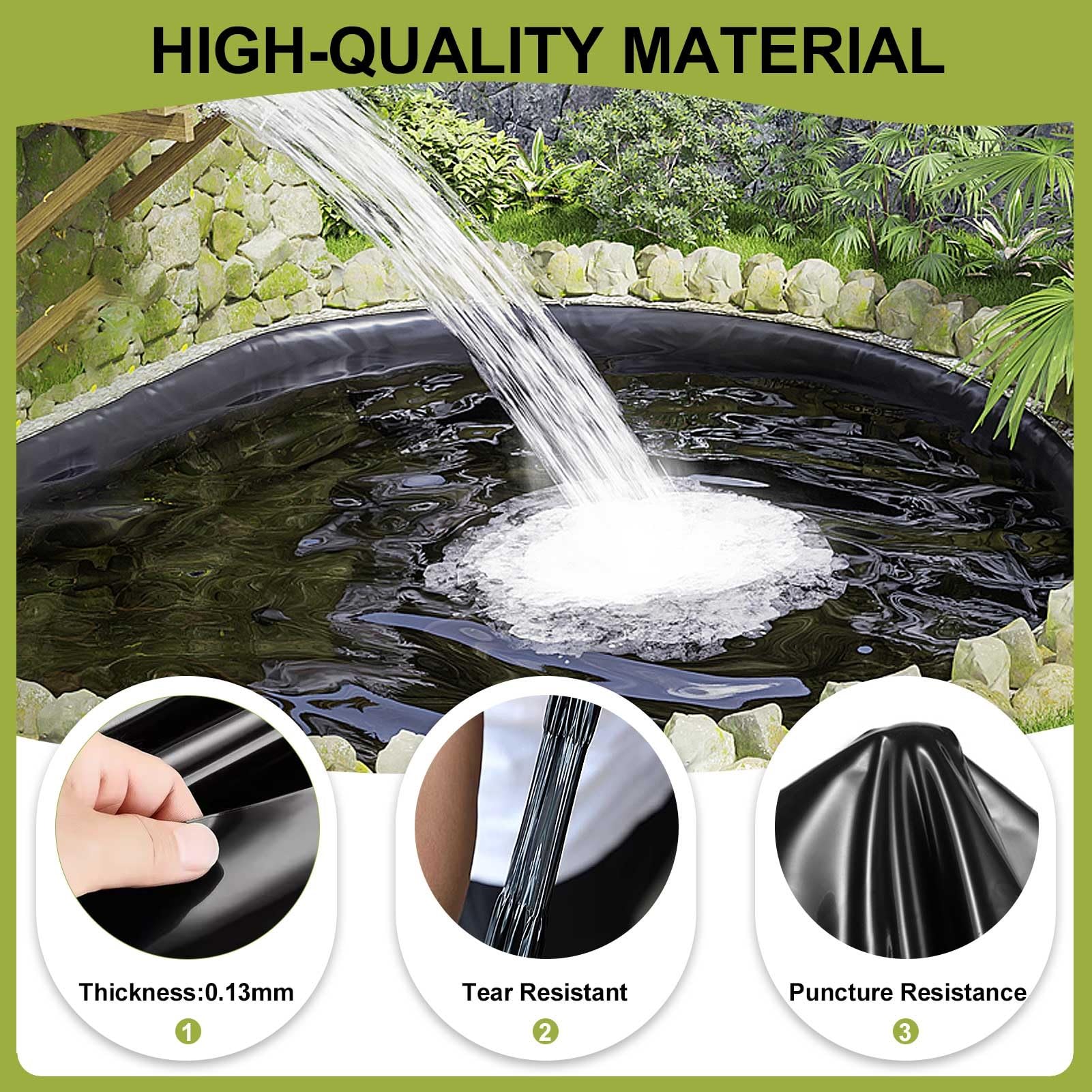 Teichfolie HDPE 10x15m - Schwarze Wasserdichte Folie Für Garten, Schwimmbad & Fischteich