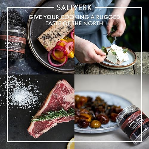 Vista 4 de Saltverk Juegos de regalo de sal – escamosa, lava, abedul ahumado, sal marina de tomillo ártico, gourmet, islandés, cosechado a mano y hecho