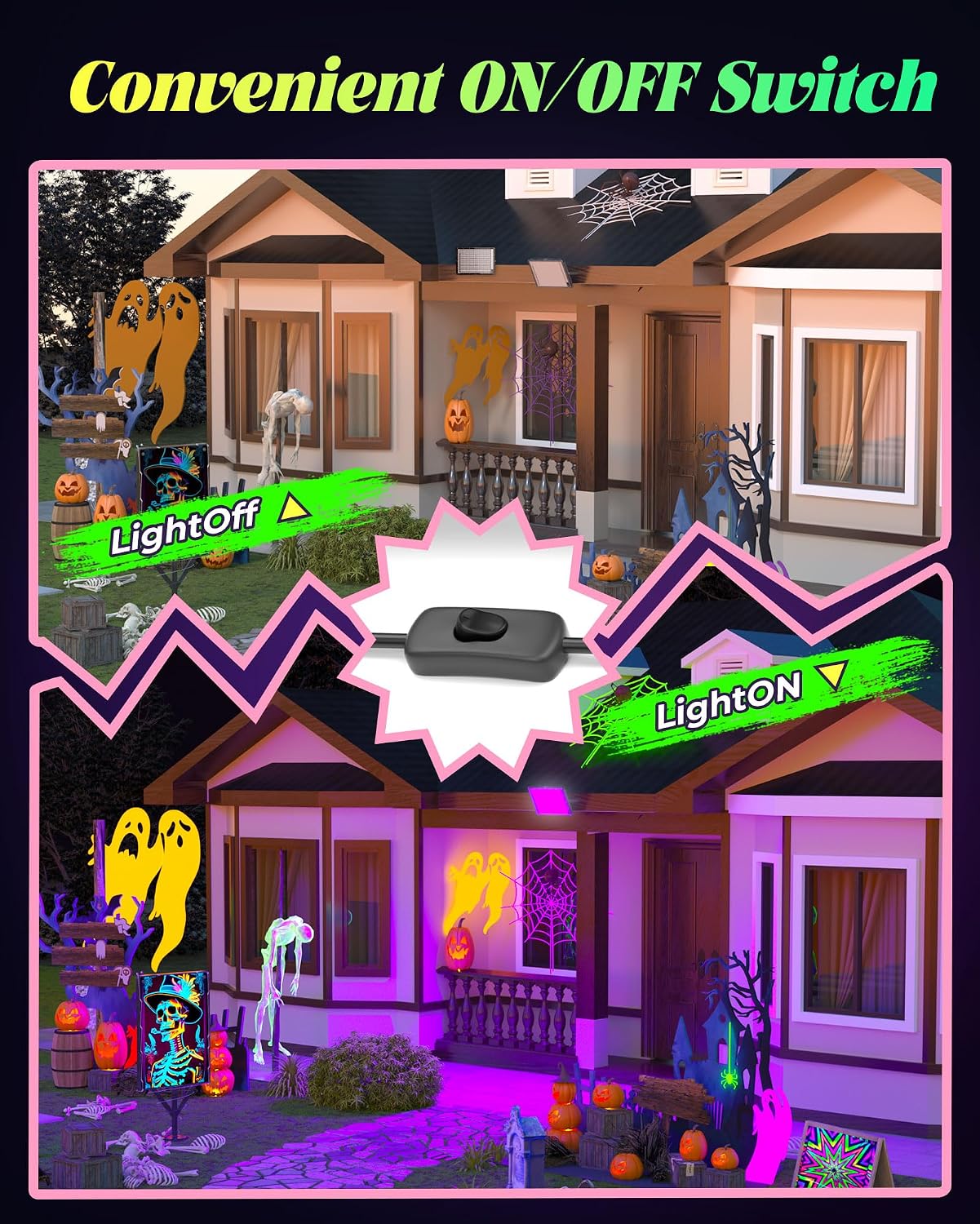 300W Blacklight Floodlight with 10ft Cable, Waterproof LED Black Light Flood Light with Switch&Plug for Outdoor Neon Party, Halloween, Fluorescent, Birthday, Glow in The Dark, 2 Pack