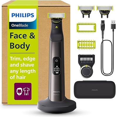 Philips OneBlade Pro 360 Autentico Regolabarba elettrico per viso e corpo, rasoio e depilatore, 3x 360 lame, 1x pettine da 20, 1x kit corpo, 1x supporto di ricarica, 1x custodia da viaggio, QP6652/35