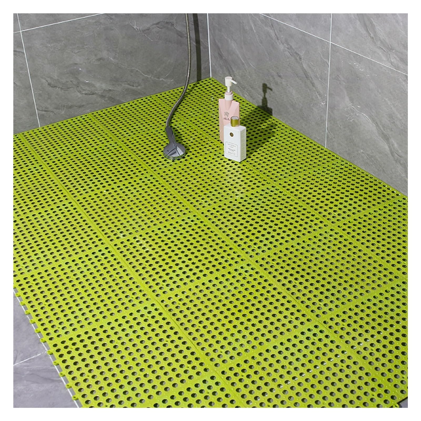 QIYFOZ Interlocking Drainage Mats for Showers Non-Slip Surface for Auto Wash Bathrooms Stairs Garage - Green 30x30x0.8cm Set of 9