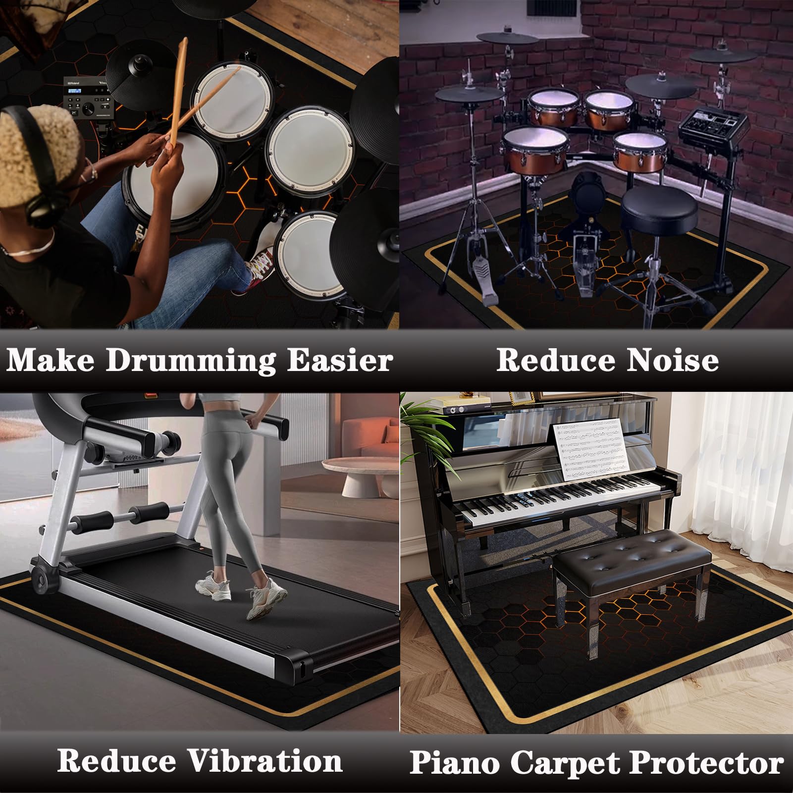 Tappetino per Batteria Drum, 230 x 200 cm Tappeto Insonorizzato per Batterie, Tappeto per Batteria Acustica, Tappetino a Tamburo per Elettroniche Rullante Snare Drum Grancassa Strumenti Musicali