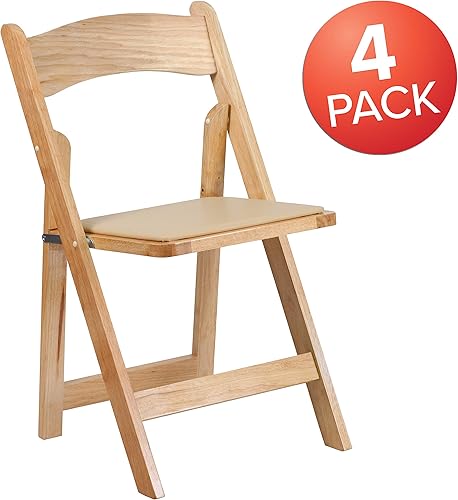 Miniatura 7 de EMMA + OLIVER Paquete de 4 sillas plegables de madera natural con asiento acolchado de vinilo