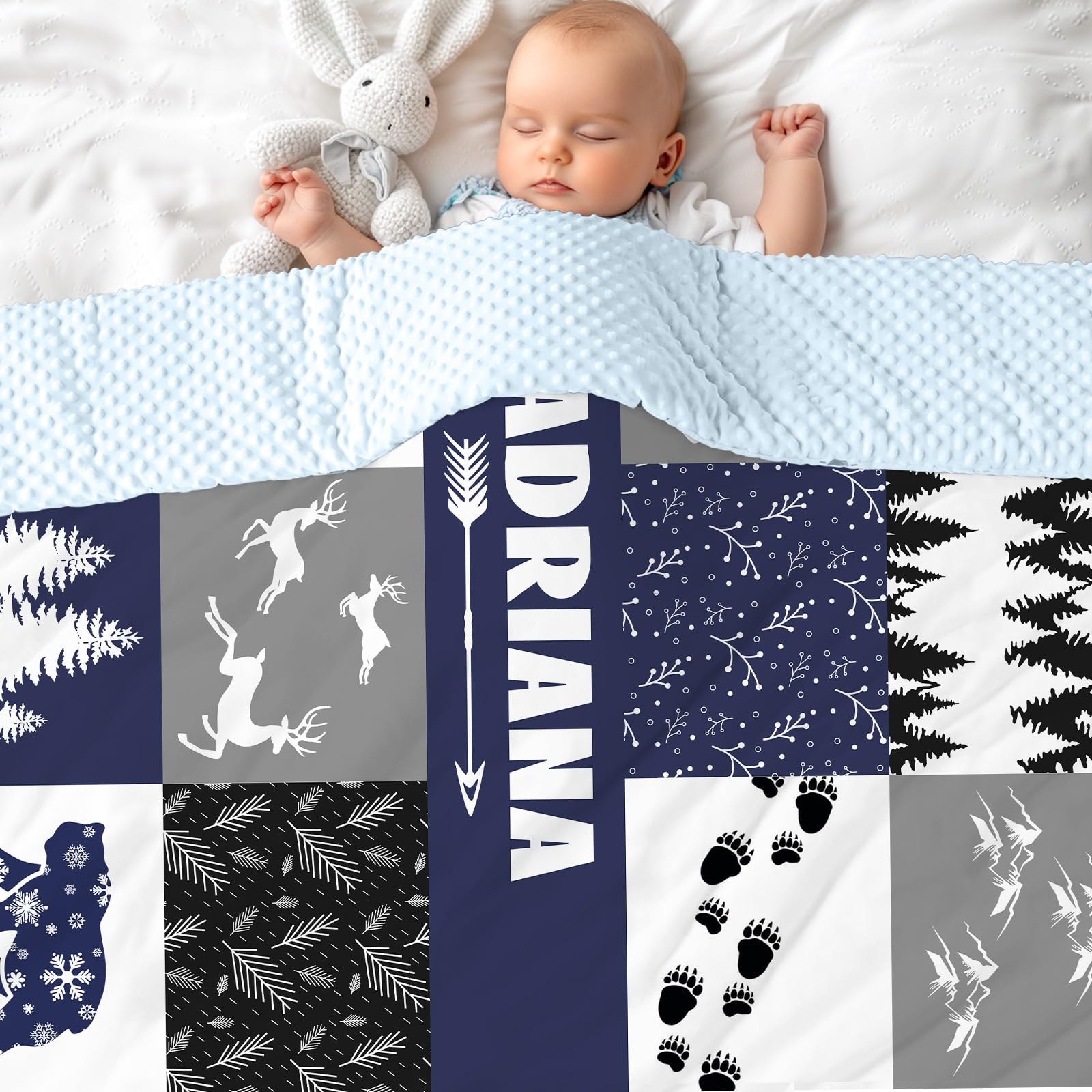 Babydecke mit Name Personalisiert Kuschelige Warme Baumwolle Kinderdecke Individuelle Krabbeldecke doppelseitig Kuscheldecke Geschenk für Mädchen oder Jungen