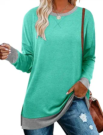 BETTE BOUTIK Women's Drop Long Sleeve Sweatshirts Casual Crewneck Tunic Tops Sweartshirts With Side Slits S-3XL