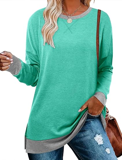 BETTE BOUTIK Women's Drop Long Sleeve Sweatshirts Casual Crewneck Tunic Tops Sweartshirts With Side Slits S-3XL