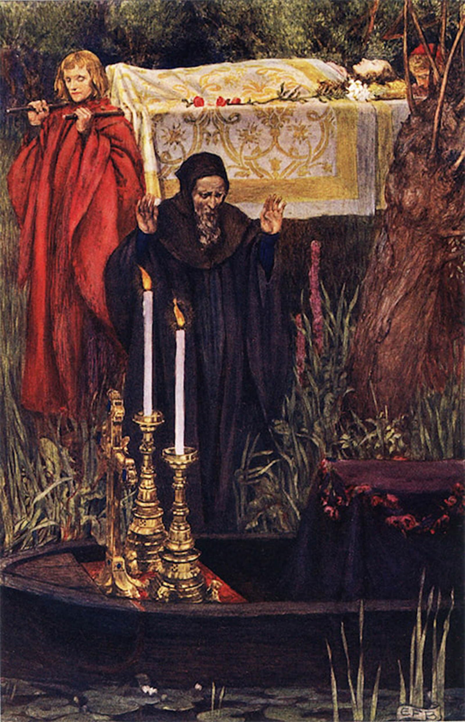 POSTERIIk Vintage Art Print Images Pictures Print the Passing of Elaine by Eleanor Fortescue-brickdale Modern Colour Posters for Office Home Decor 60x90cm