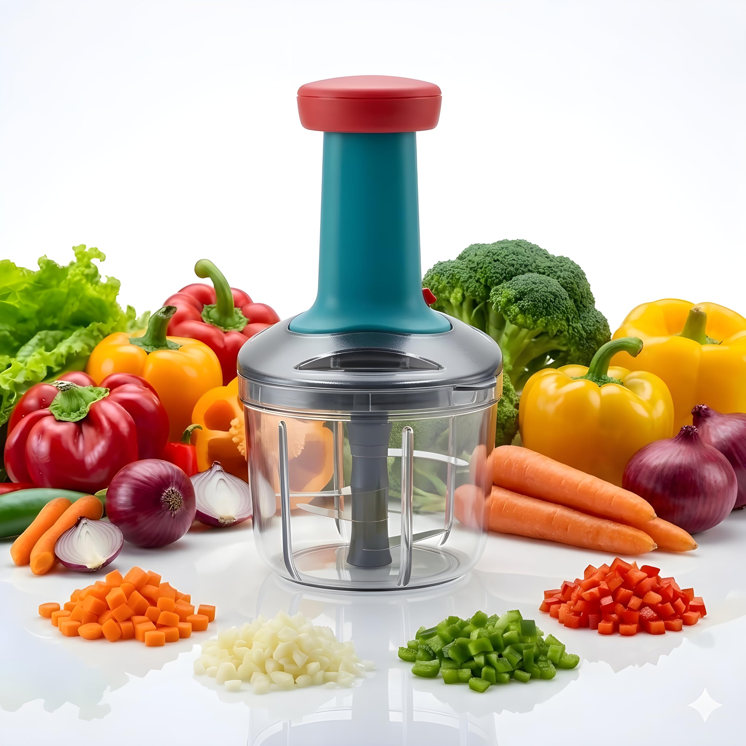 chopper for kitchen use 1100 ml, push chopper with 5 blades, vegetable chopper kitchen items for home cutting vegetables, onion, ginger, garlic, salad, tomato, potato (multicolour)