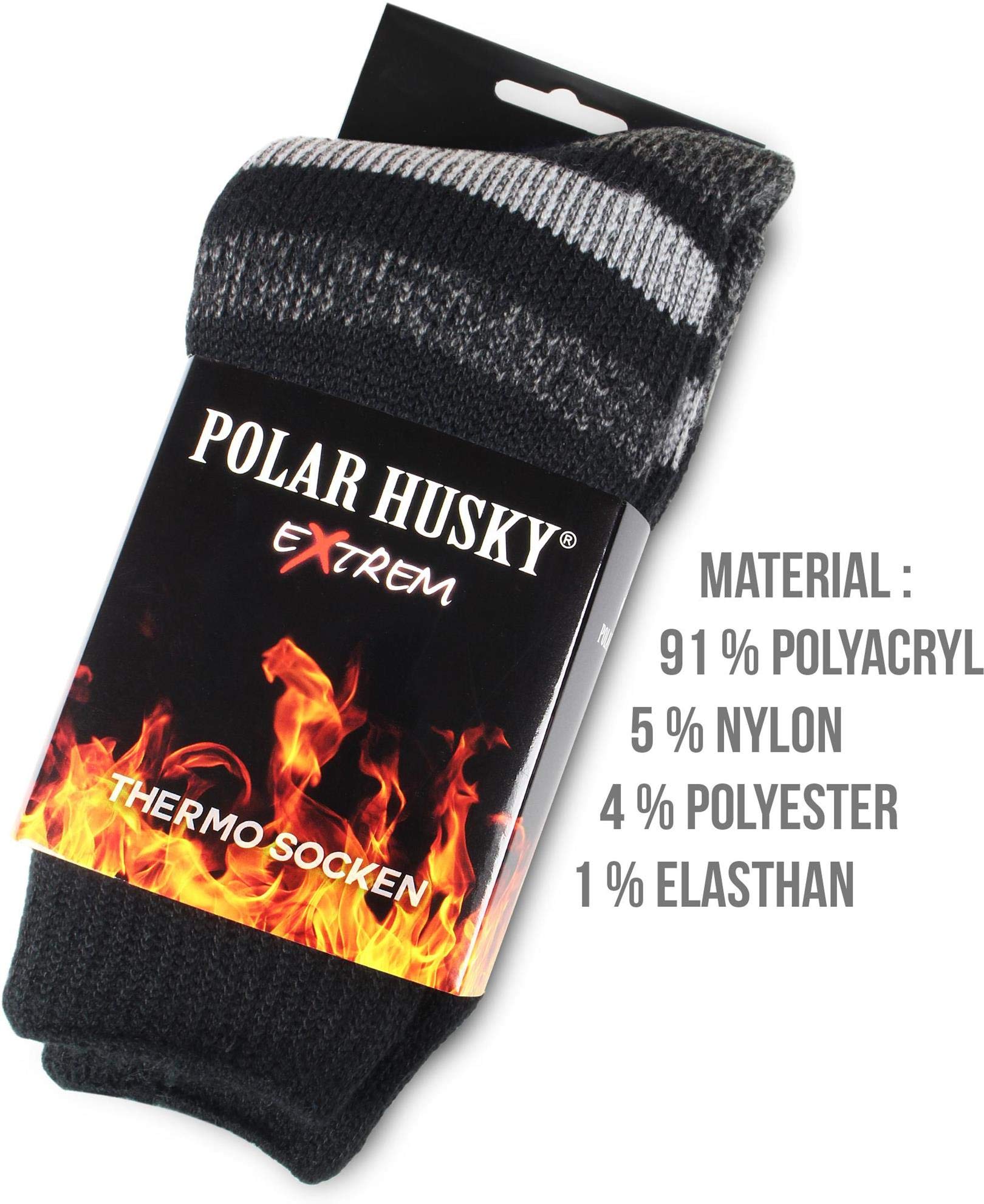 Polar Husky 6 Paar Super Warme Thermo Socken! Vollplüsch/Perfekt geeignet für Stiefel Farbe Extrem/Hot/Schwarz gestreift Größe 39/42