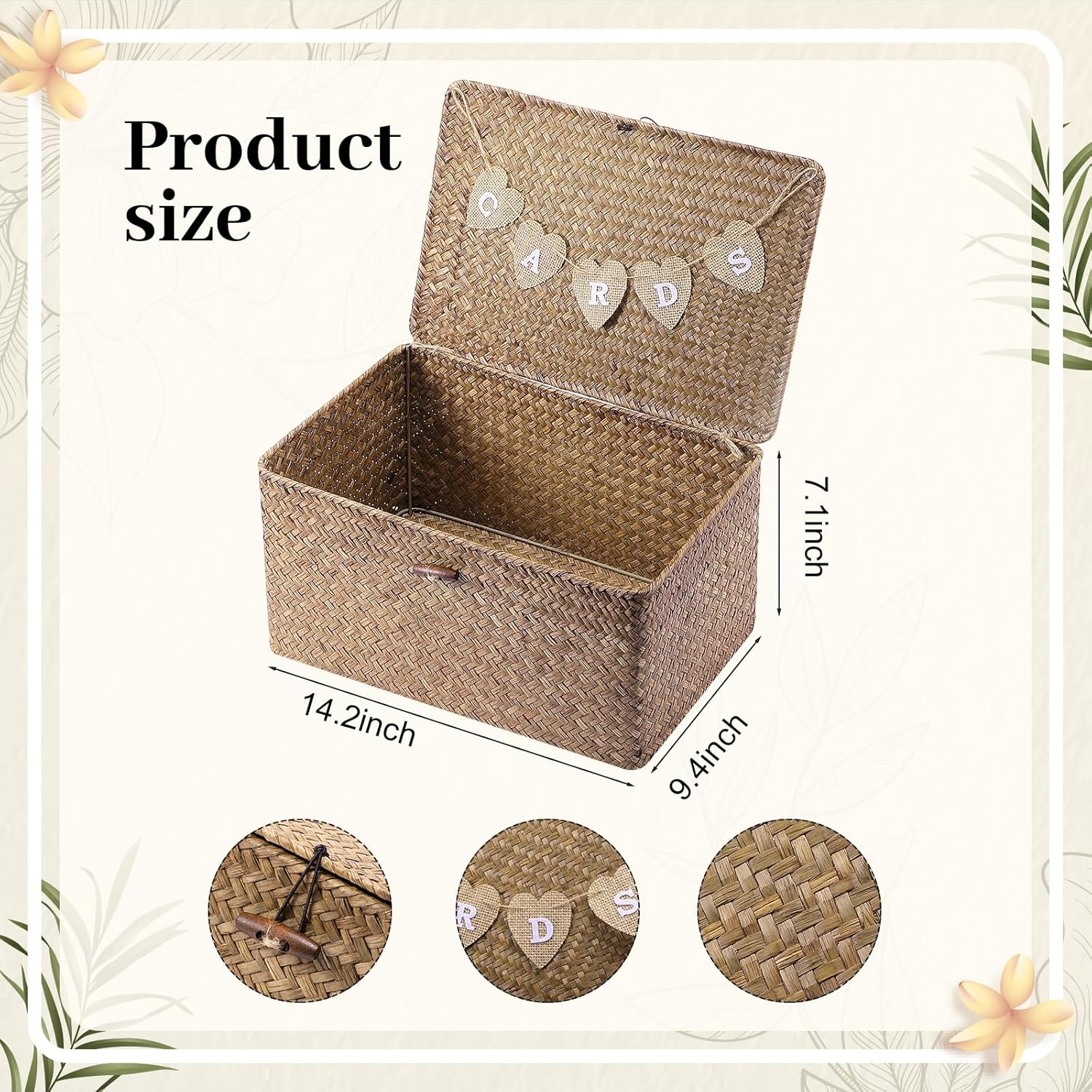 Geelin Sea Grass Wedding Card Basket With Letter Flag Decorative Wedding Card Woven Post Box Suitable For Baby Showers Birthdays Graduation Ceremonies Bridal Showers(Natural Color,14 Inch)