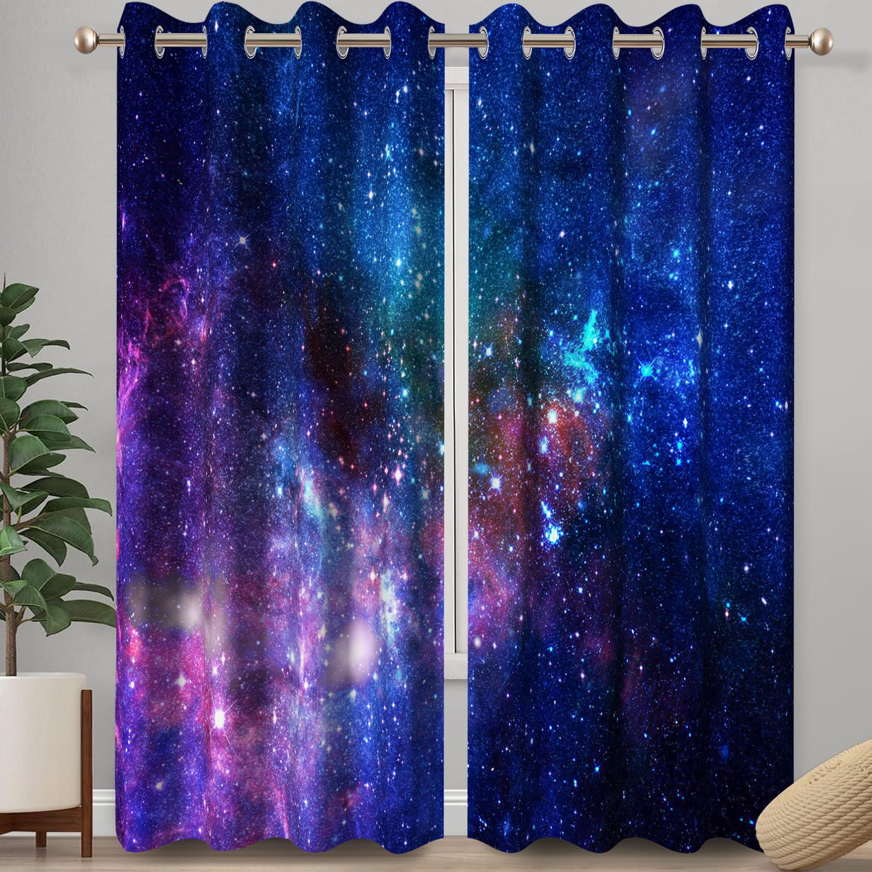 Ttincceer 140x245cm Galaxy Nebula Blackout Curtains for Boy Girl Bedroom Starry Sky Universe Outer Space Room Darkening Drapes with Grommet for Living Room Window Treatments Thermal Insulated