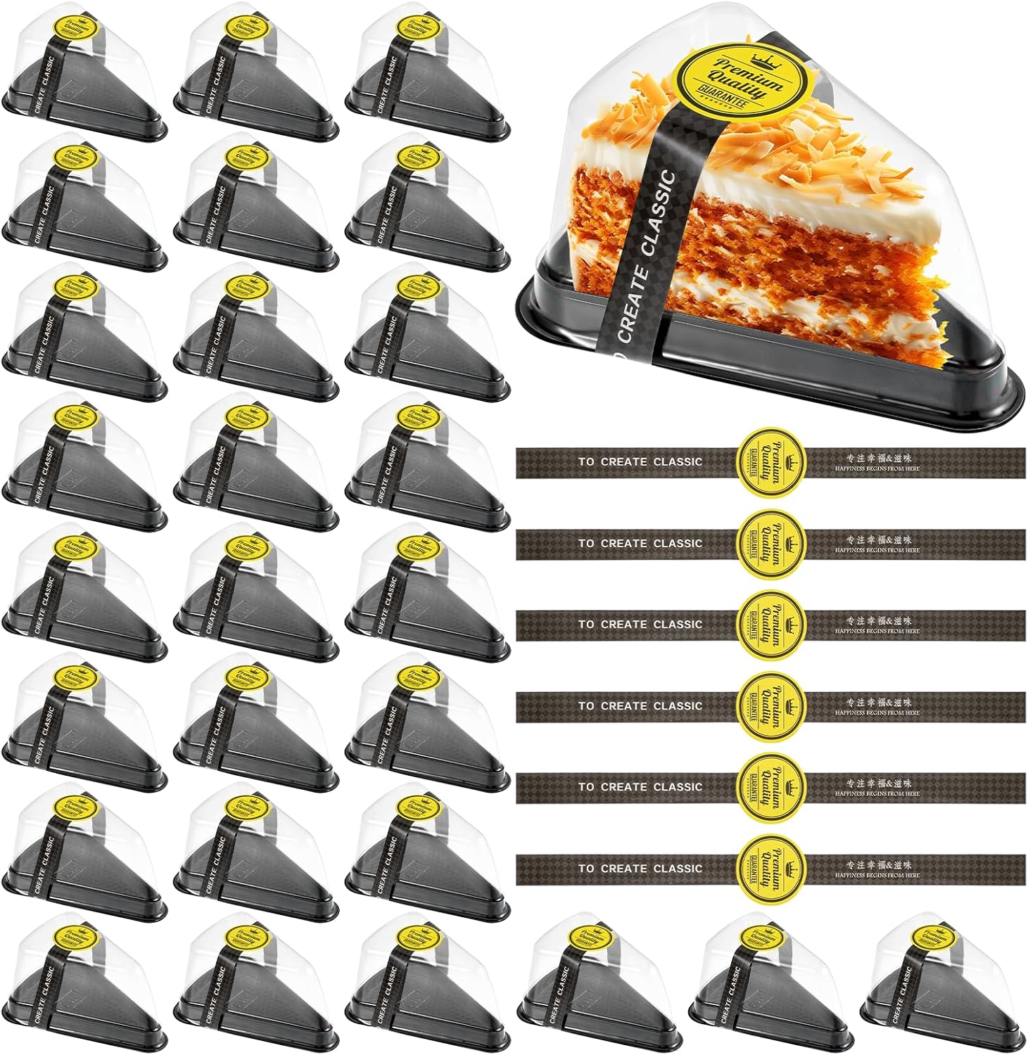 DIVINA VITAE 100Pack Cake Slice Container with Stickers, Disposable Cake Containers with Lids, Clear Plastic Cake Containers Triangular Cheesecake Container for Cake Tiramisu Mousse Dessert