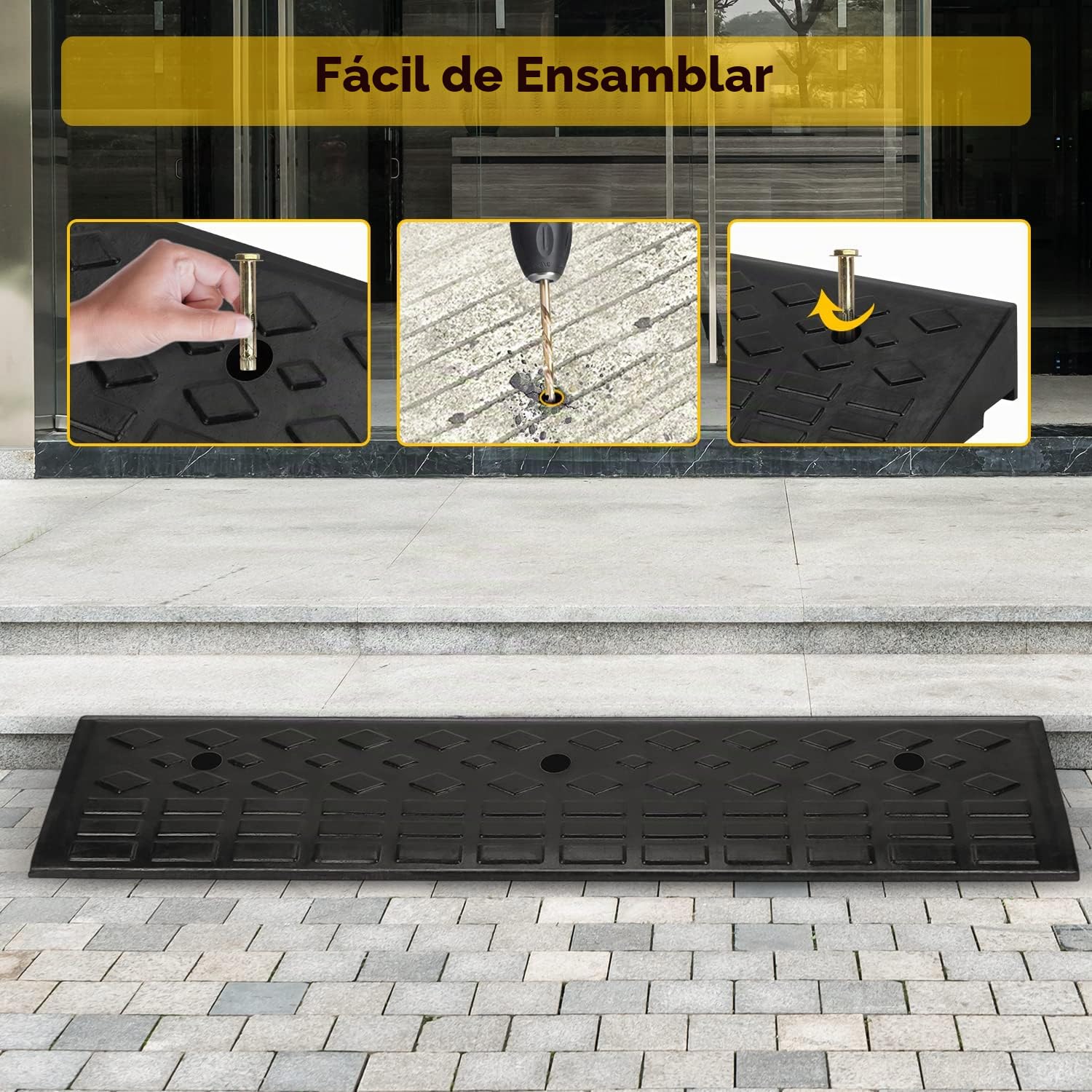 tonchean Rampa bordillo Goma 100 * 25 * 10cm Ramp-a Silla Ruedas Ram-pa bordillo Larga con 3 Pernos automóvil Paso Puerta Resistente Ramp umbral Antideslizante Garaje Acera Calzada Bicicleta Camión