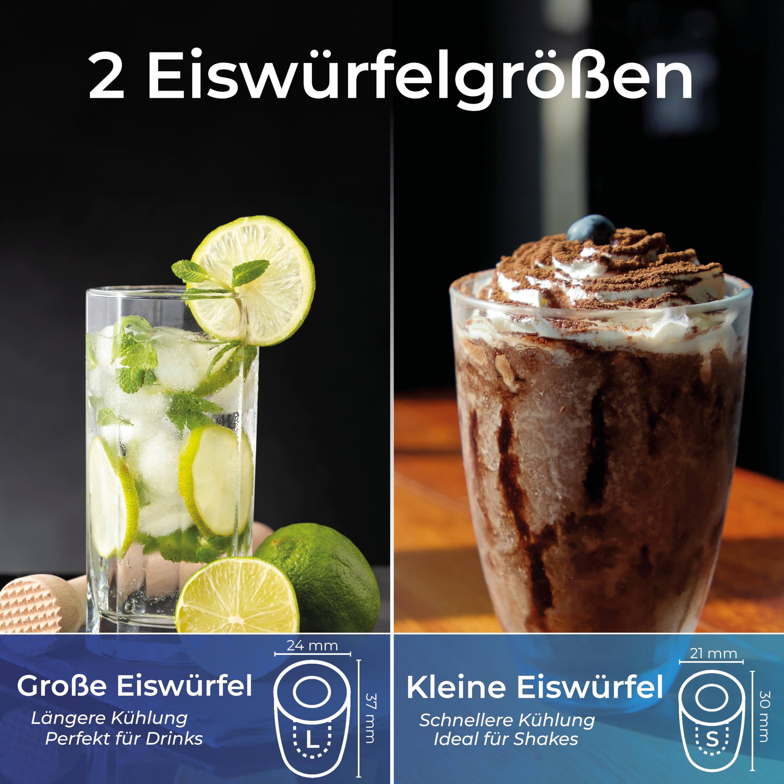 KLAMER Eiswürfelmaschine klein 10 Eiswürfel in 7 Min 15 kg pro Tag leiser Ice Maker Timer schwarz