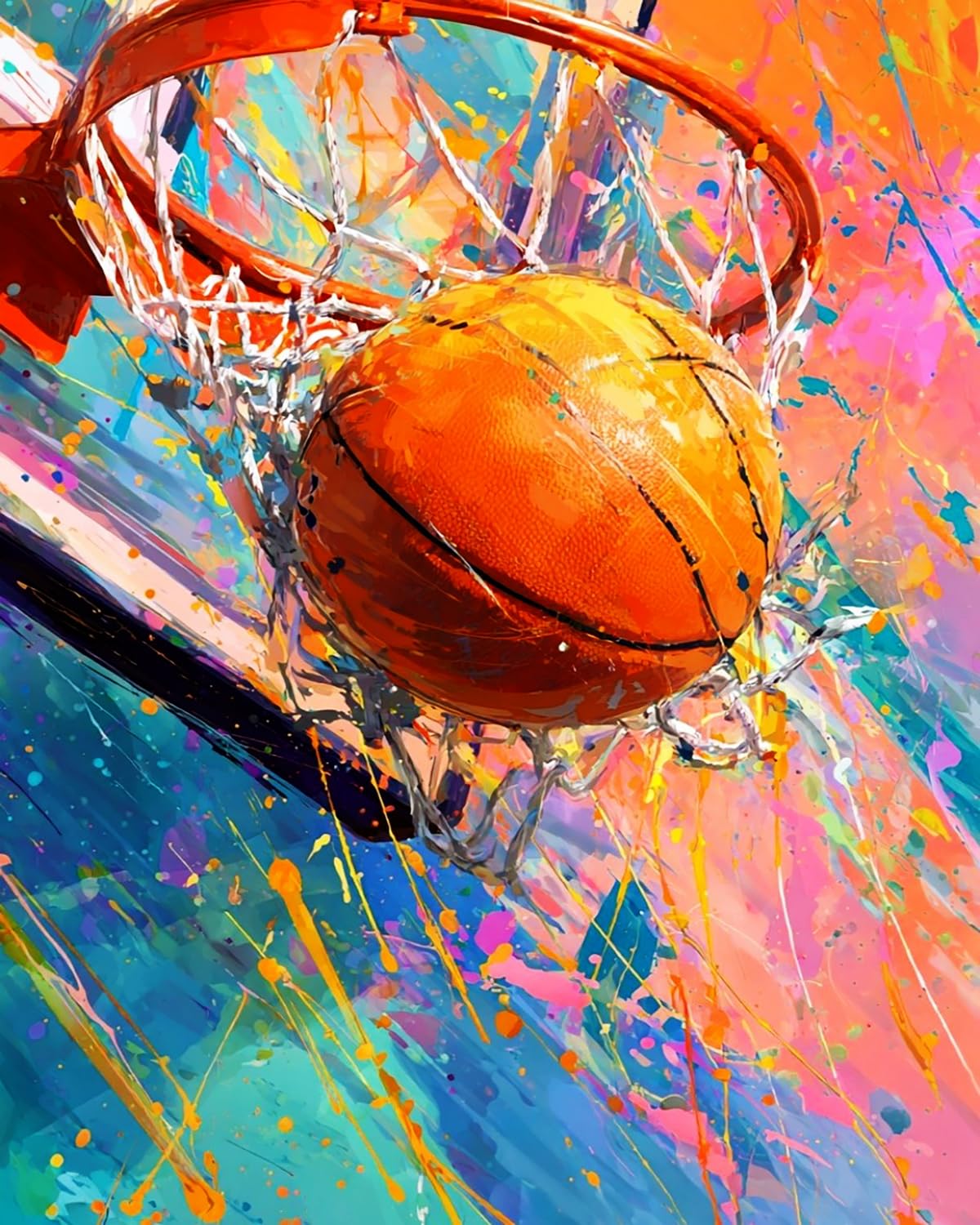 LIUBAISHI Paint by Numbers for Adults, 16x20 Inch Acrylic Canvas DIY Art Kit, Colourful Basketball Dunk Theme