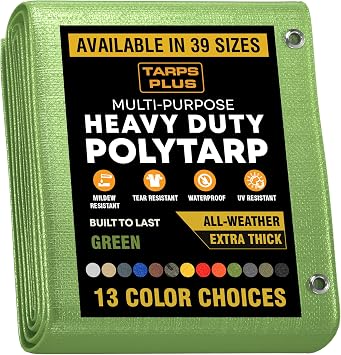 Heavy Duty Waterproof Tarp 16x20 12 Mil Thick, Tear & Fade Resistant Poly Green Tarp with Reinforced Grommets, Multipurpose Cover for Roof, Camping, Garden, Boat, Cars & Pool