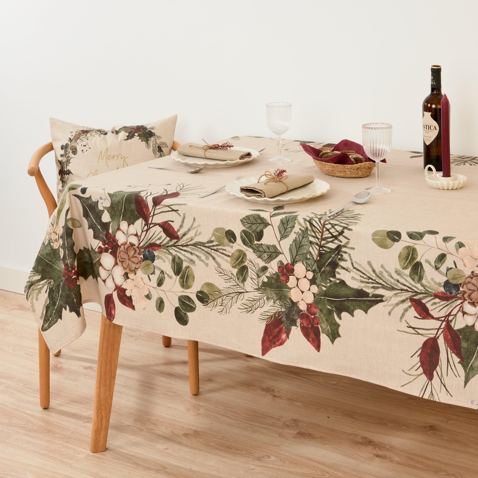 BL BELUM | Mantel Navidad Antimanchas Christmas Muérdago Tamaño 100x155 cm Tacto Extrasuave - Mantel Navidad Tacto Tela Antimanchas Tejido 100% algodón Antimanchas, 300 grs 100% Made in Spain