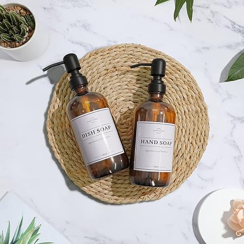 Miniatura 4 de Dispensador de jabón de vidrio ámbar con bomba y bandeja, botellas dispensadoras de jabón para platos de manos para jabón de manos, jabón para