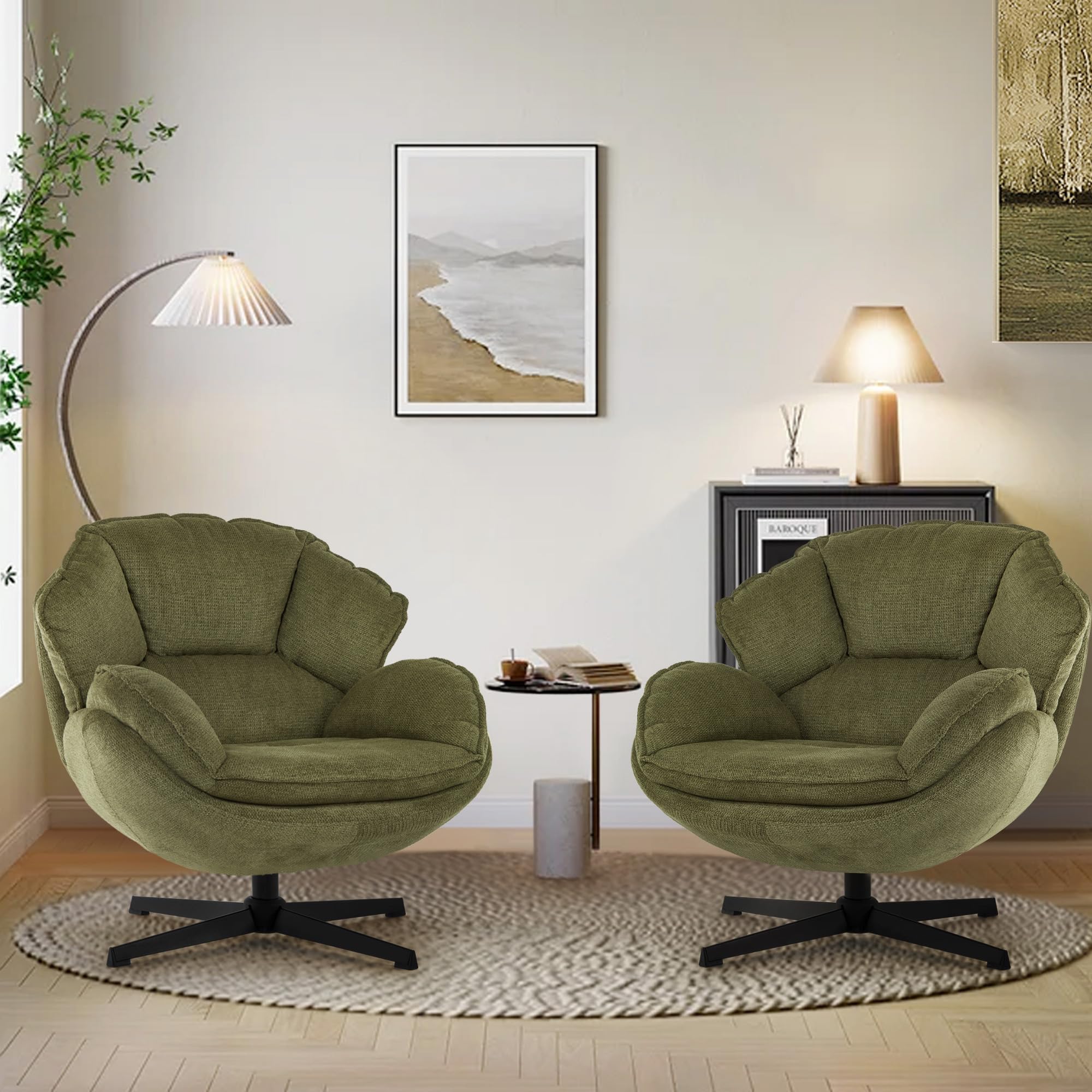 IWMH Sessel Wohnzimmer 360°Drehbar, Loungesessel Schlafzimmer, Polsterstuhl mit Breiter Sitzfläche, Ohrensessel mit Metallbeinen, Relaxsessel Lesesessel für Wohnzimmer Schlafzimmer Büro (Grün*2) Küche, Haushalt & Wohnen