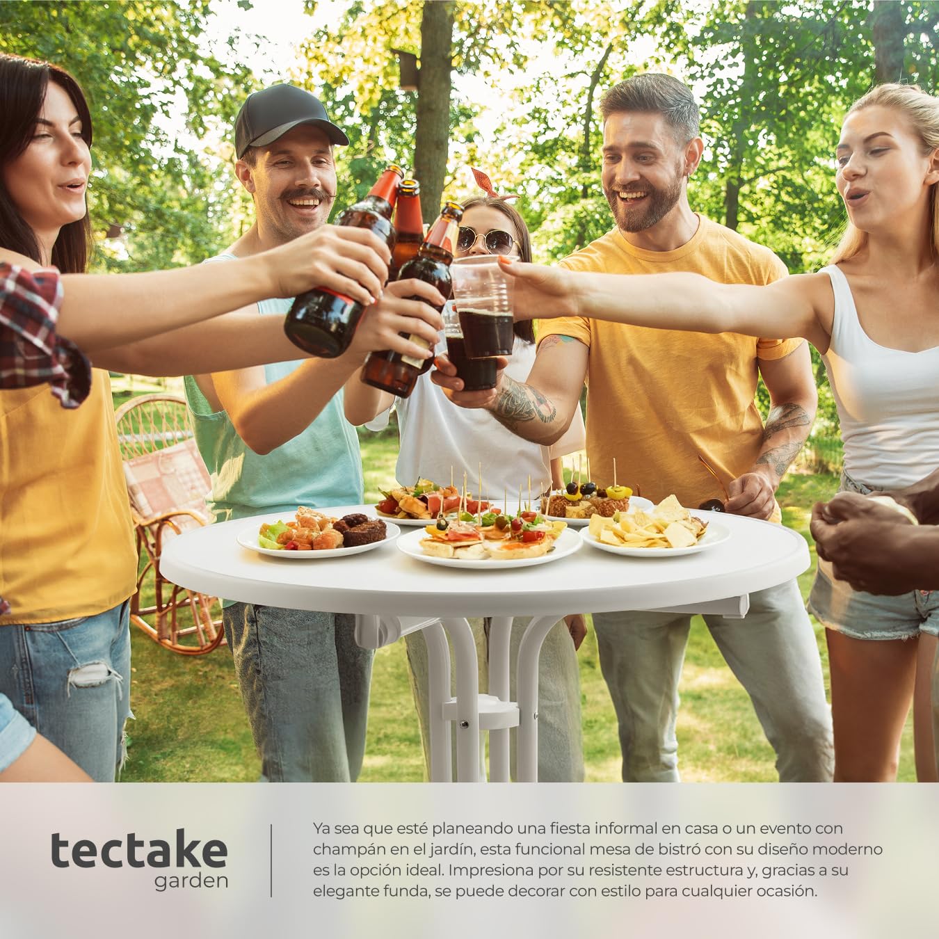 tectake® Mesa Alta con Estructura Plegable para Cocina, Comedor y Bar, Incluye Funda Lavable de Poliéster, Tablero de MDF Robusto, Estructura de Acero, Pies Antideslizantes, Fácil de Limpiar - Blanco