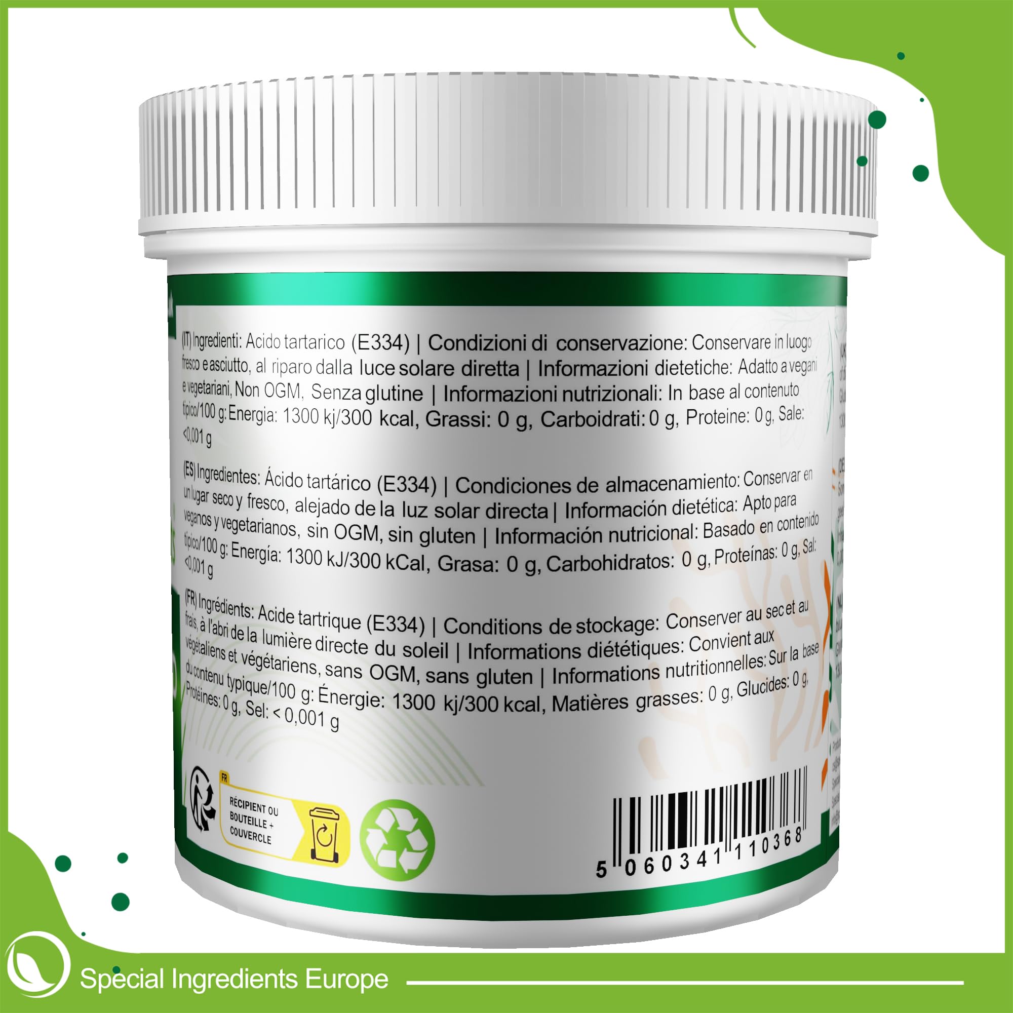 Ingrédients Spéciaux Acide Tartrique Poudre 250g Qualité Premium