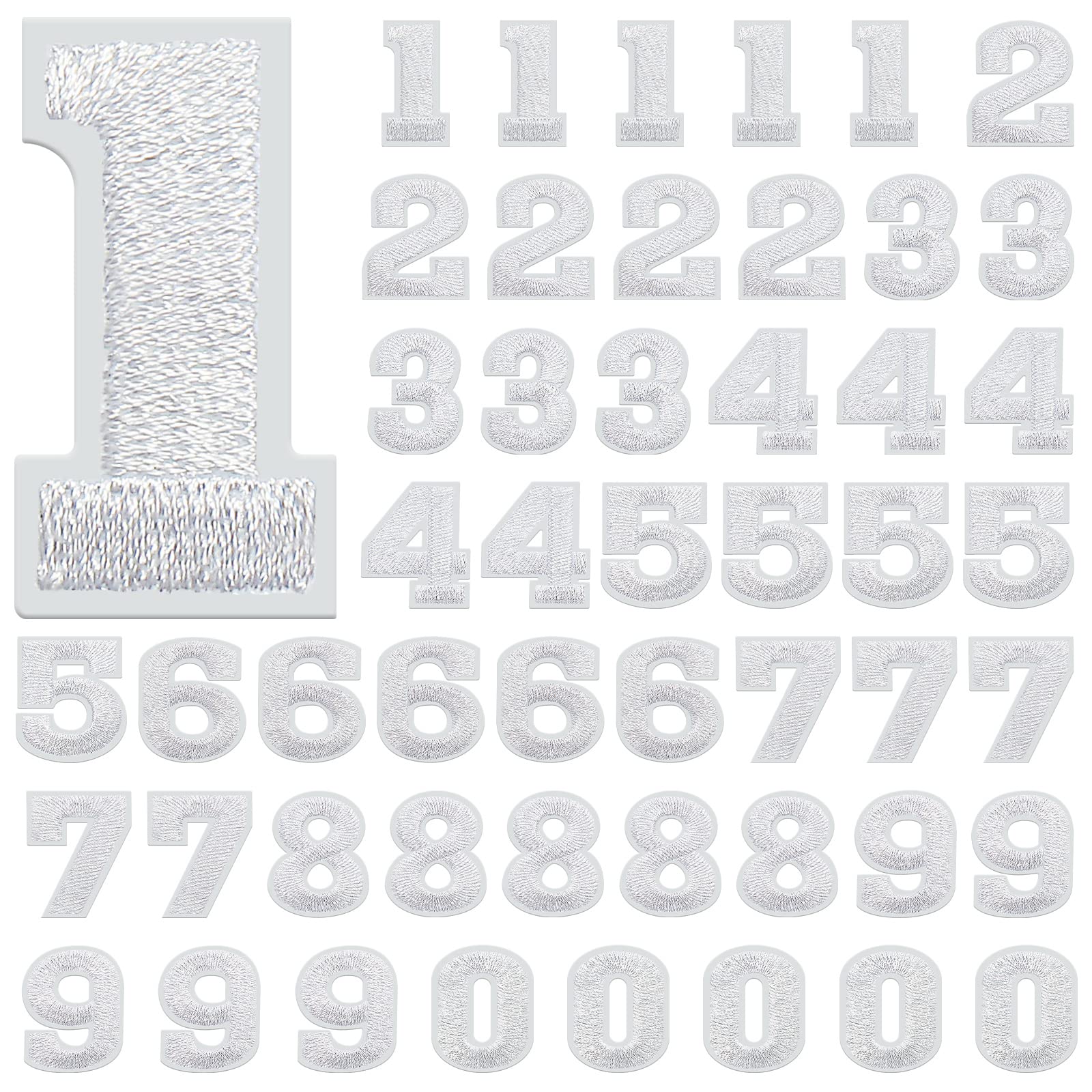 Chuangdi 50 Pieces 2 Inch Numbers Patches 0 to 9 Small Iron on Numbers Decorative Repair Patches for Jean Hat Jacket Backpack Shirts Bags Handicrafts Sew on Embroidered Applique(White)