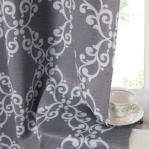 Miniatura 6 de MYSKY HOME Cortinas opacas para oscurecer la sala de estar cortinas con aislamiento térmico cortinas con patrón geométrico marroquí 63 pulgadas de