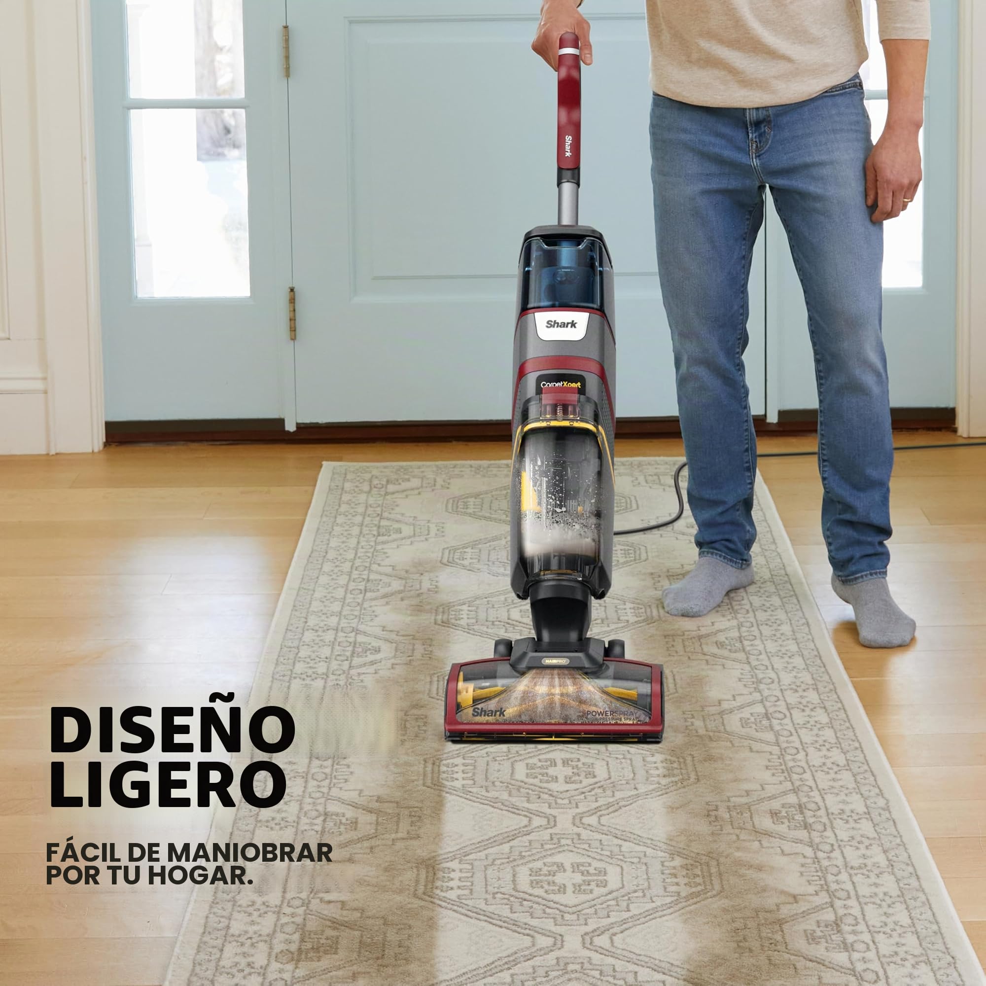 Shark CarpetXpert HairPro, limpiador de alfombras vertical, ligero, perfecto para mascotas, limpieza profunda, suciedad, suciedad y eliminación de olores, champú de alfombras, EX221BRN, magenta