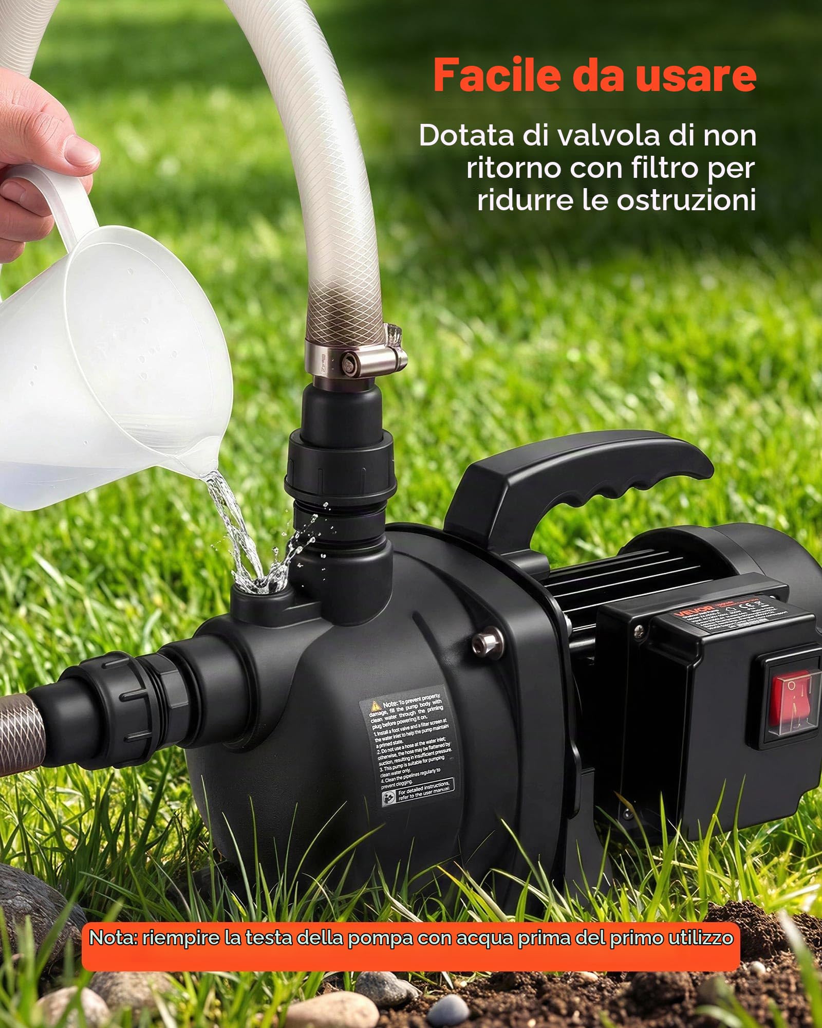 VEVOR Pompa a Getto per Pozzi Poco Profondi 800 W Materiale in PP, Pompa a Getto Flusso max 3300 L/h per Irrigazione da Giardino Prato Cortile Prevalenza 8 m con Protezione da Surriscaldamento