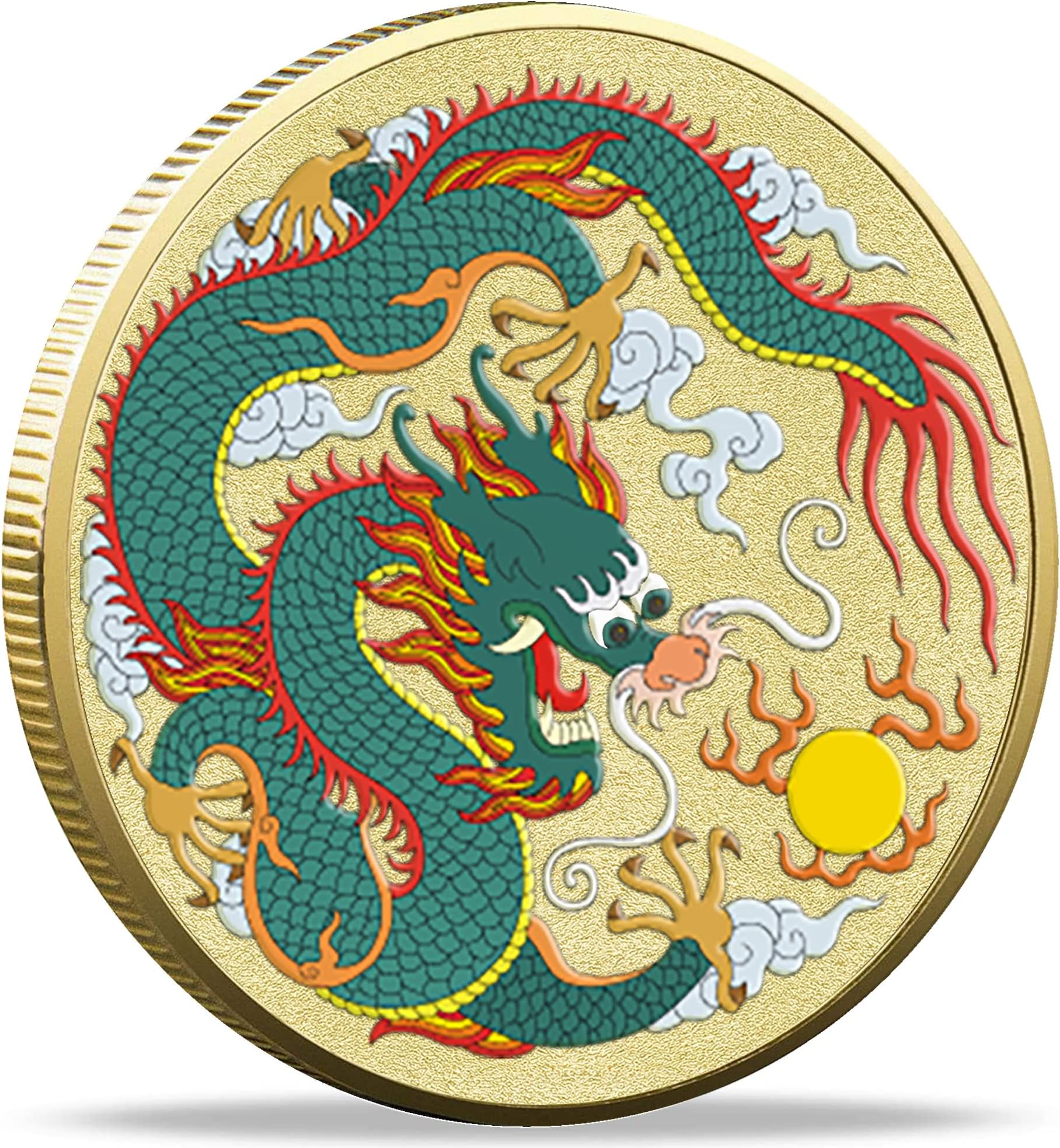 Vibrant Golden Lucky Coin with Chinese Loong Design, 1.57 Inches Diameter, Lottery Ticket Scratcher Tool - Perfect for Good Fortune, Prosperity & Unique Decor