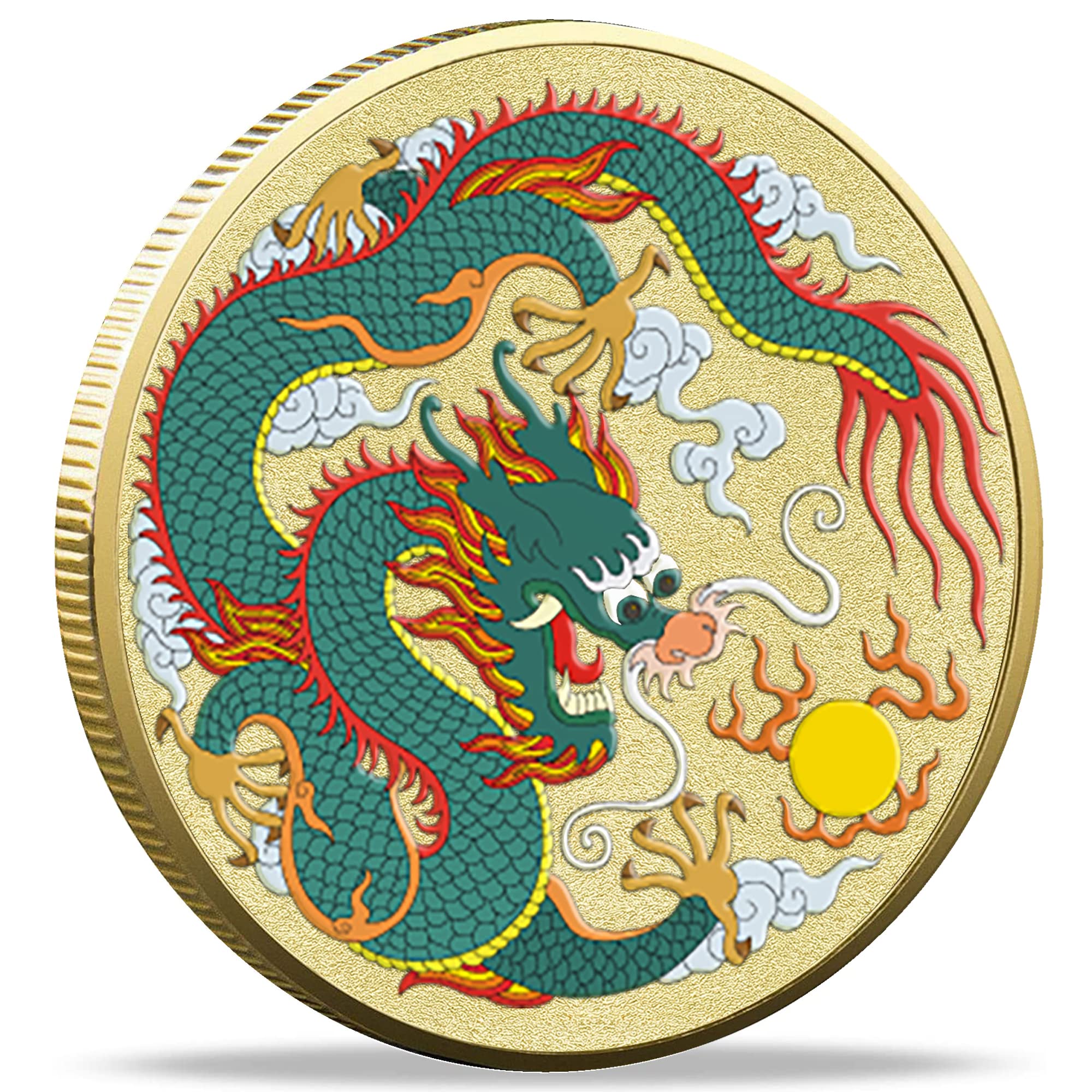 Vibrant Golden Lucky Coin with Chinese Loong Design, 1.57 Inches Diameter, Lottery Ticket Scratcher Tool - Perfect for Good Fortune, Prosperity & Unique Decor