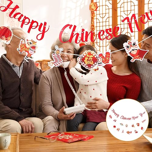 Miniatura 8 de EXCEART Decoraciones de año nuevo chino 2024, pancarta de año nuevo lunar Festival de primavera Decoración colgante Año del Dragón Decoraciones de