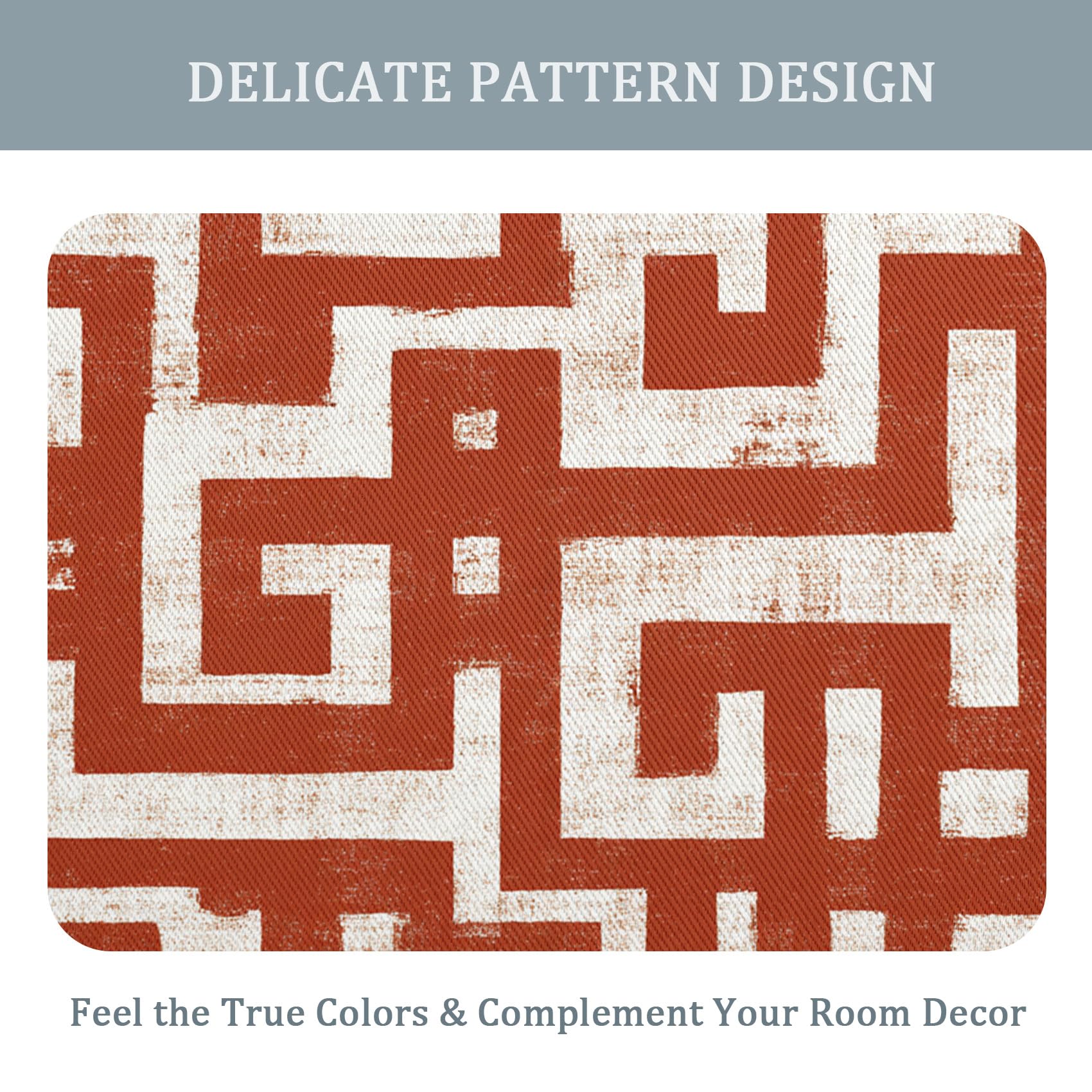 Rideau Orange Rouille Terracotta Occultant Motif Abstrait Géométrique Rideaux Chambre Salon Cuisine Fenêtre 140 x 300 cm, Oeillets Rail Rideaux Occultants Thermique